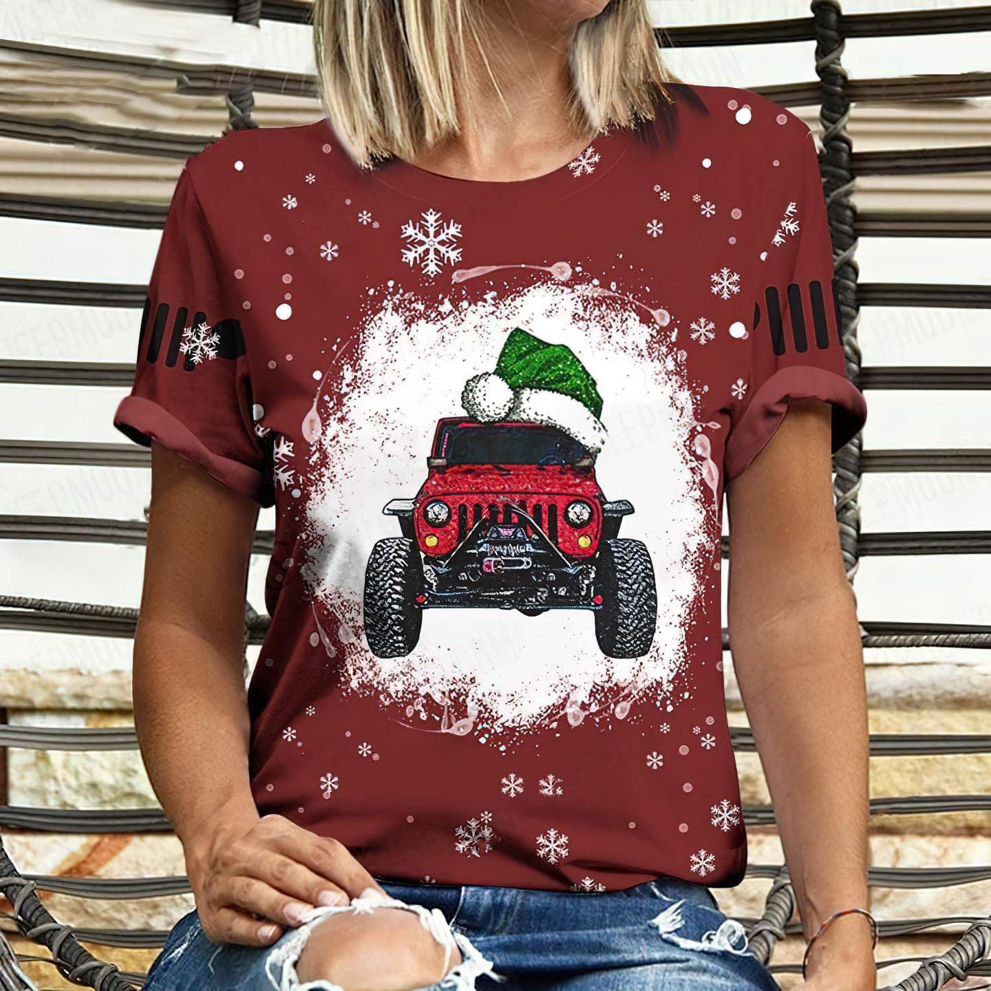 red-jeep-christmas-t-shirt