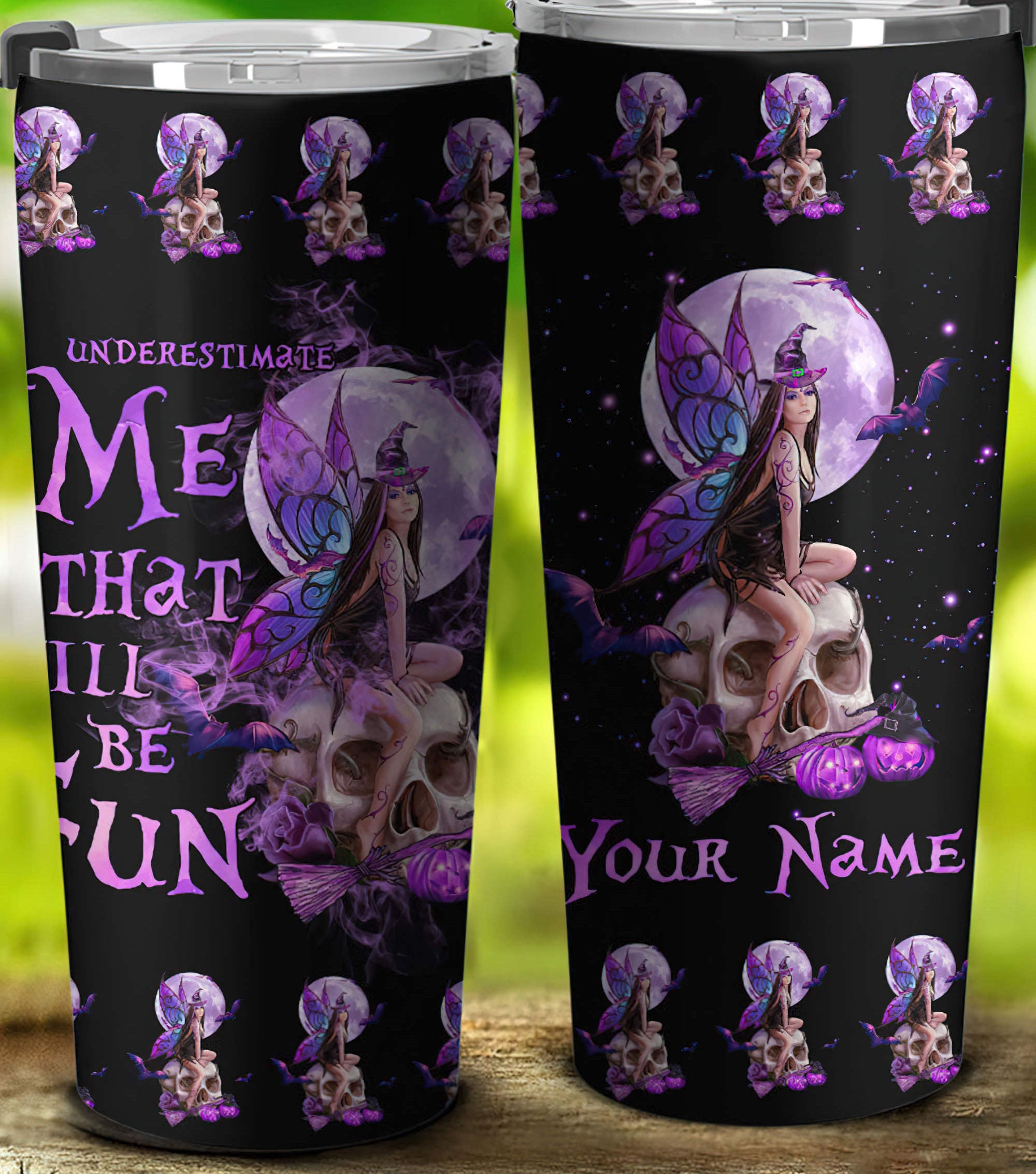 Personalized Fairy Skull Moon Tumbler