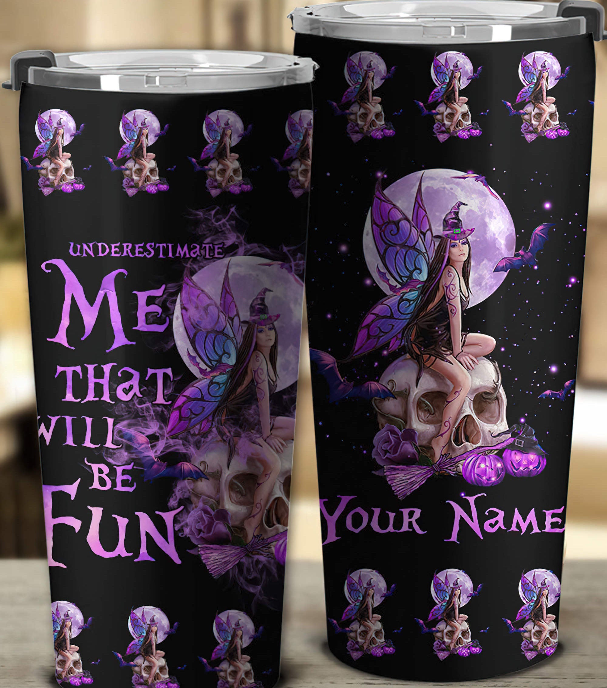 Personalized Fairy Skull Moon Tumbler