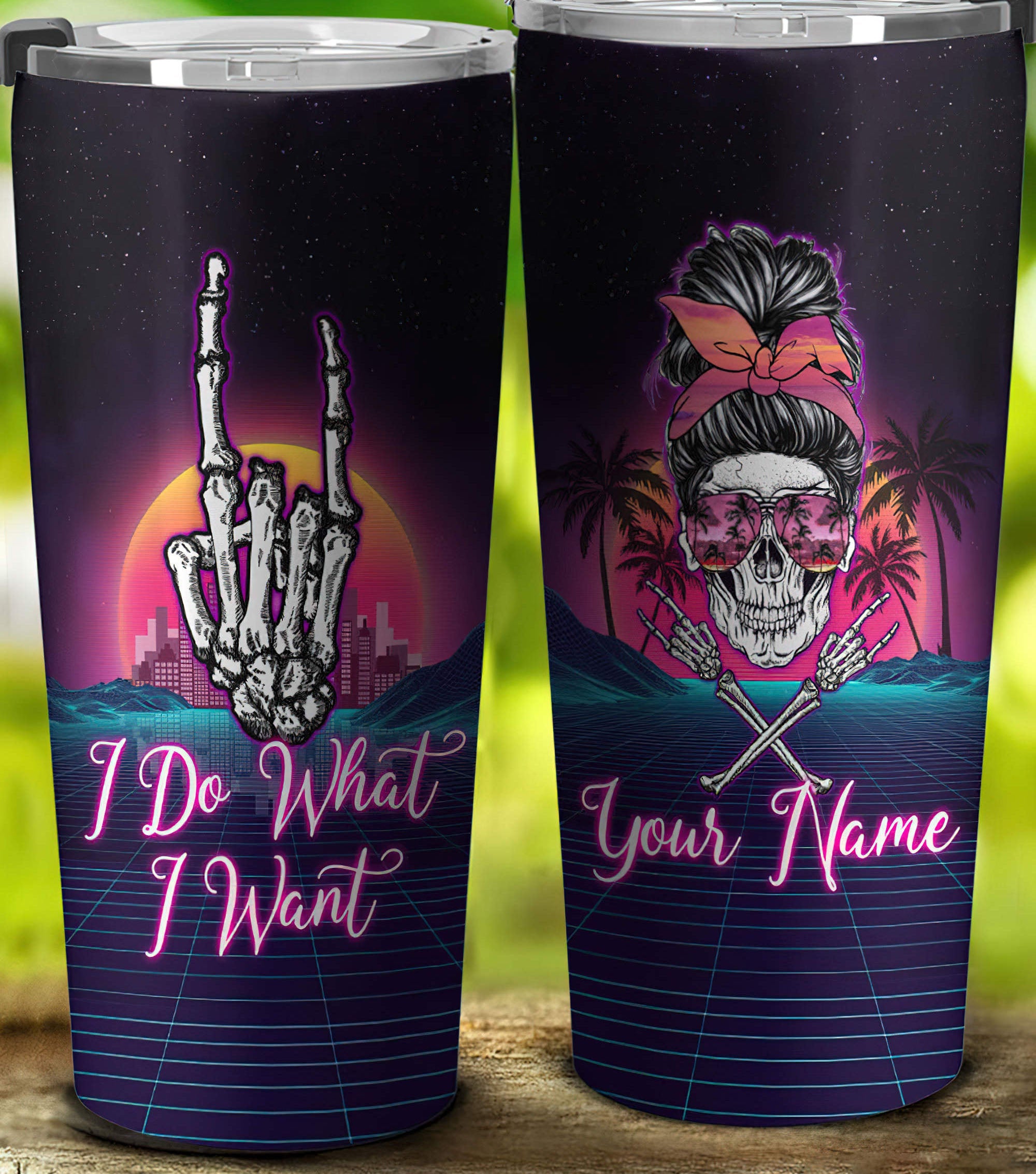 personalized-i-do-what-i-want-skull-messy-bun-tumbler