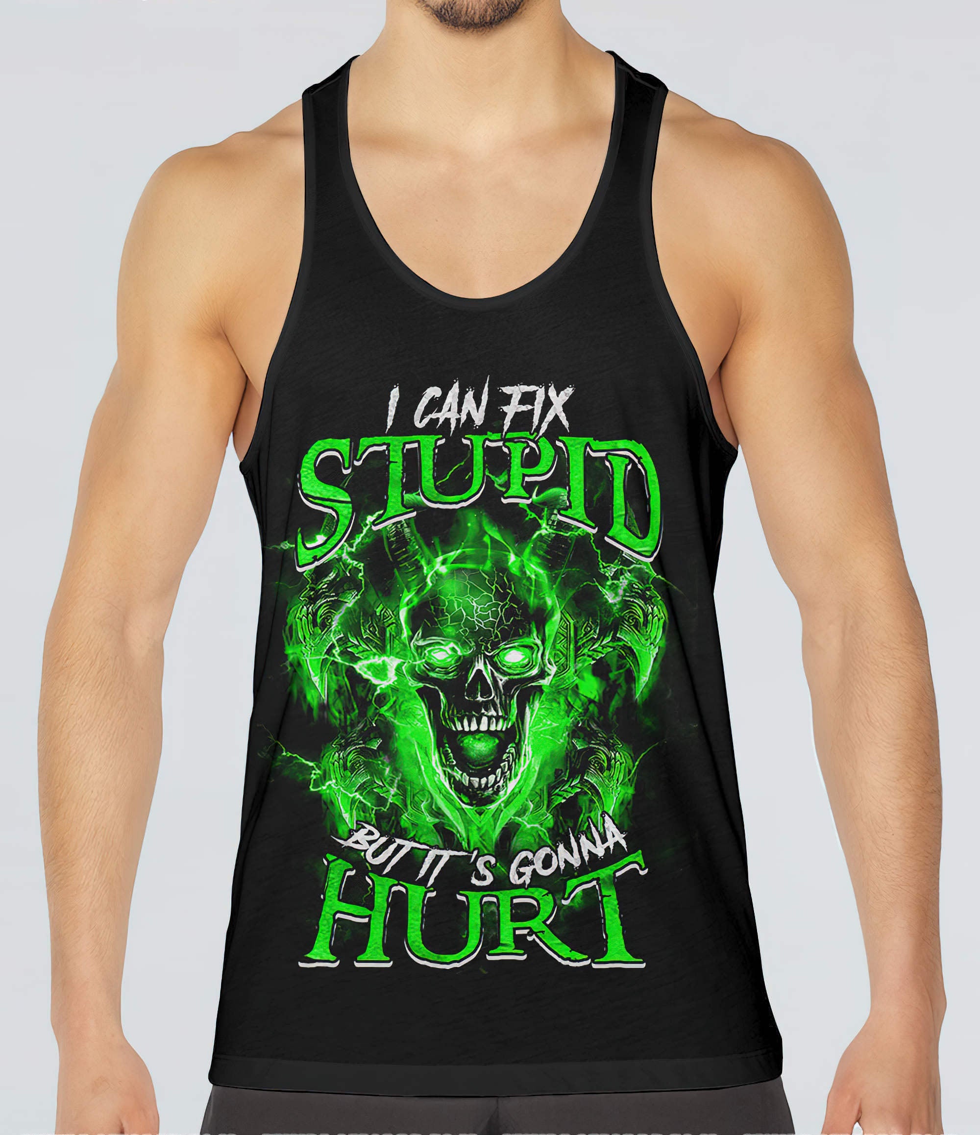 i-can-fix-stupid-demons-green-skull-all-over-print-tank-top