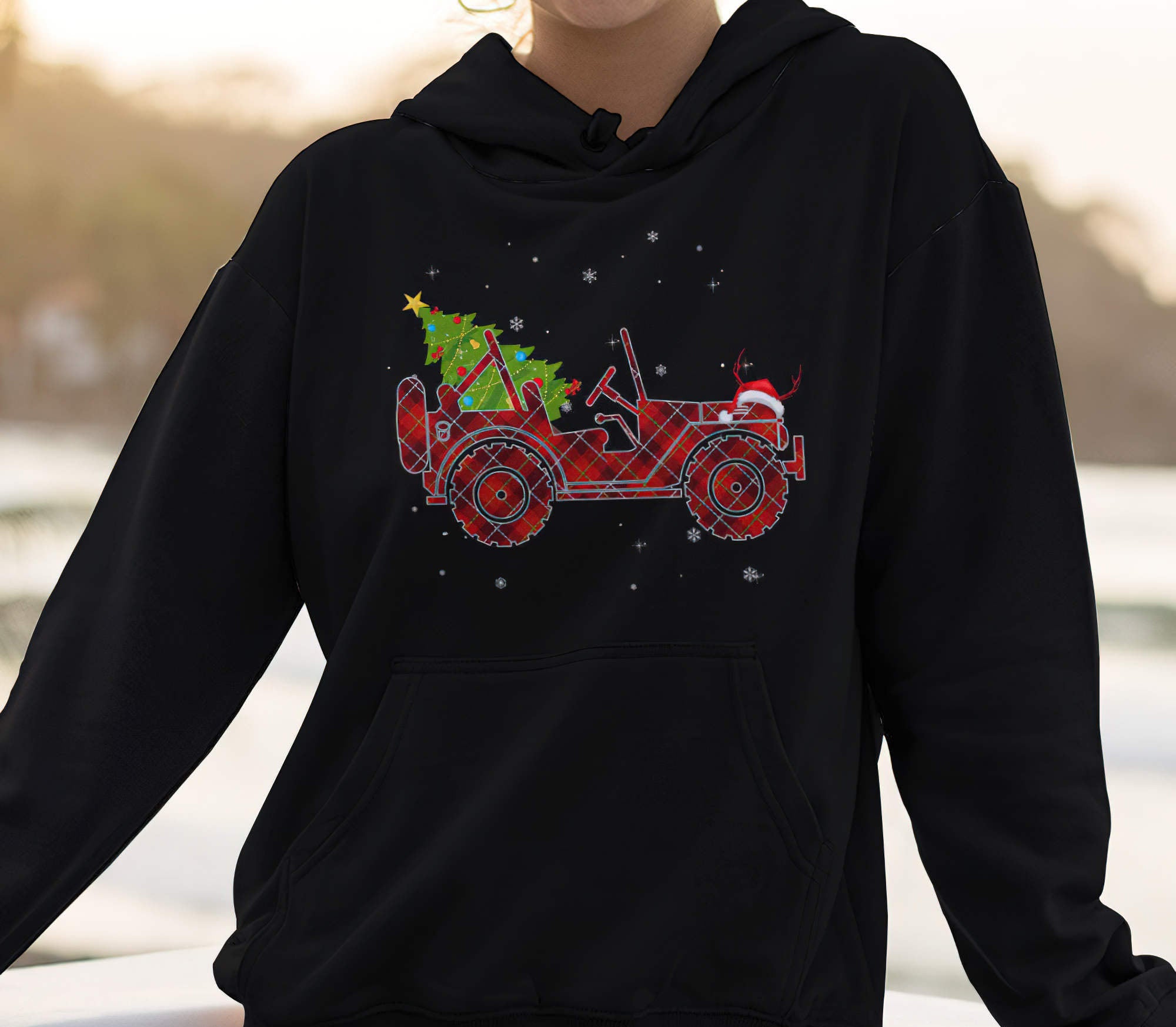 jeep-red-plaid-christmas-1-sided-hoodie