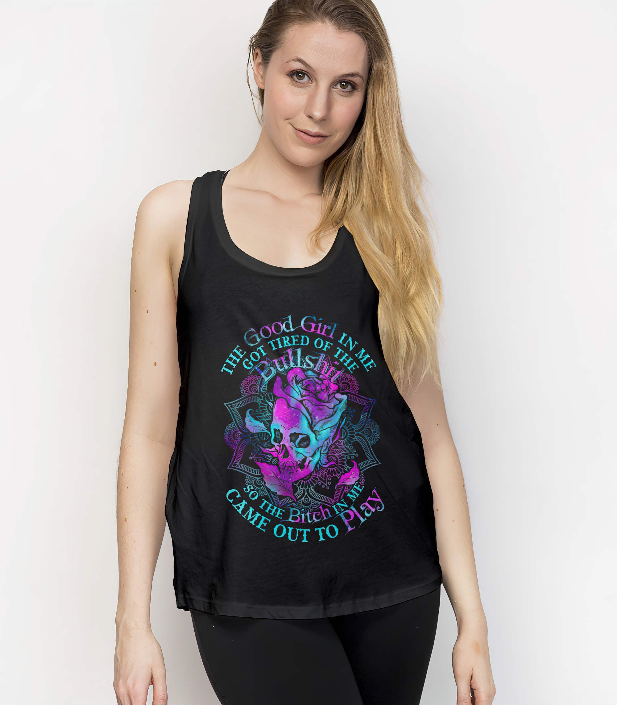 The Good Girl In Me Rose Skull All Over Print Tank Top