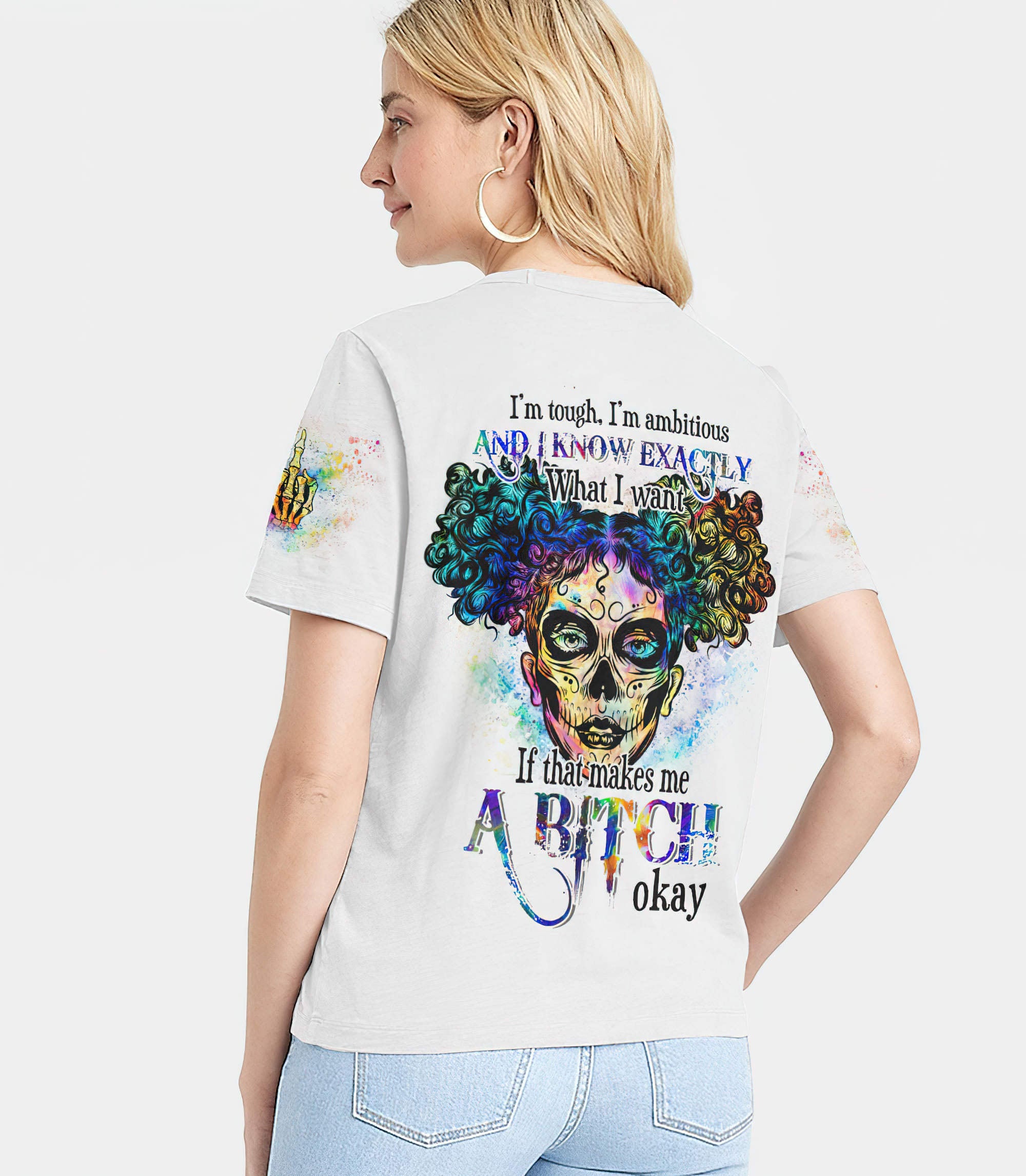 im-tough-skull-all-over-print-women-v-neck-t-shirt