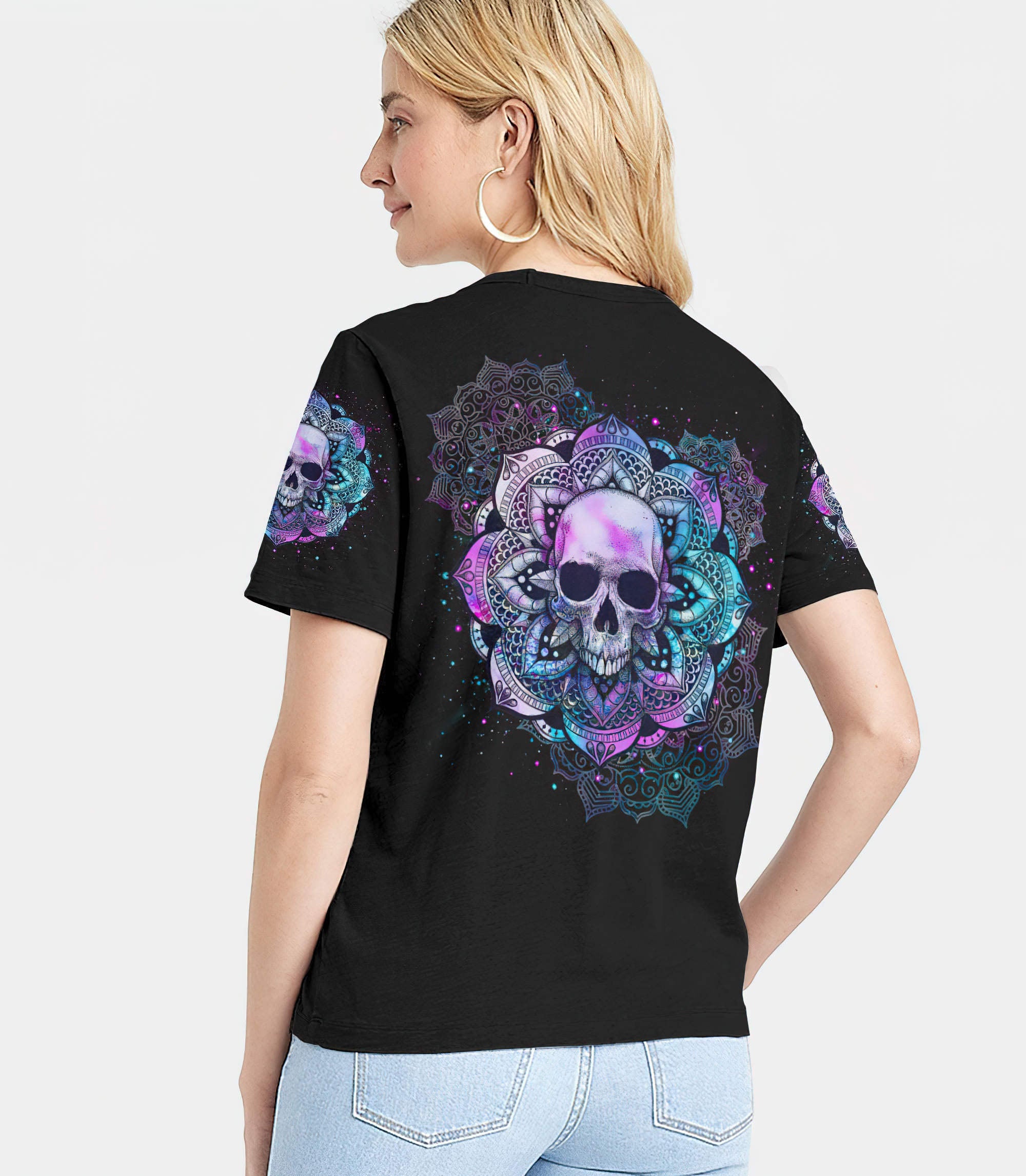 skull-mandala-all-over-print-women-v-neck-t-shirt