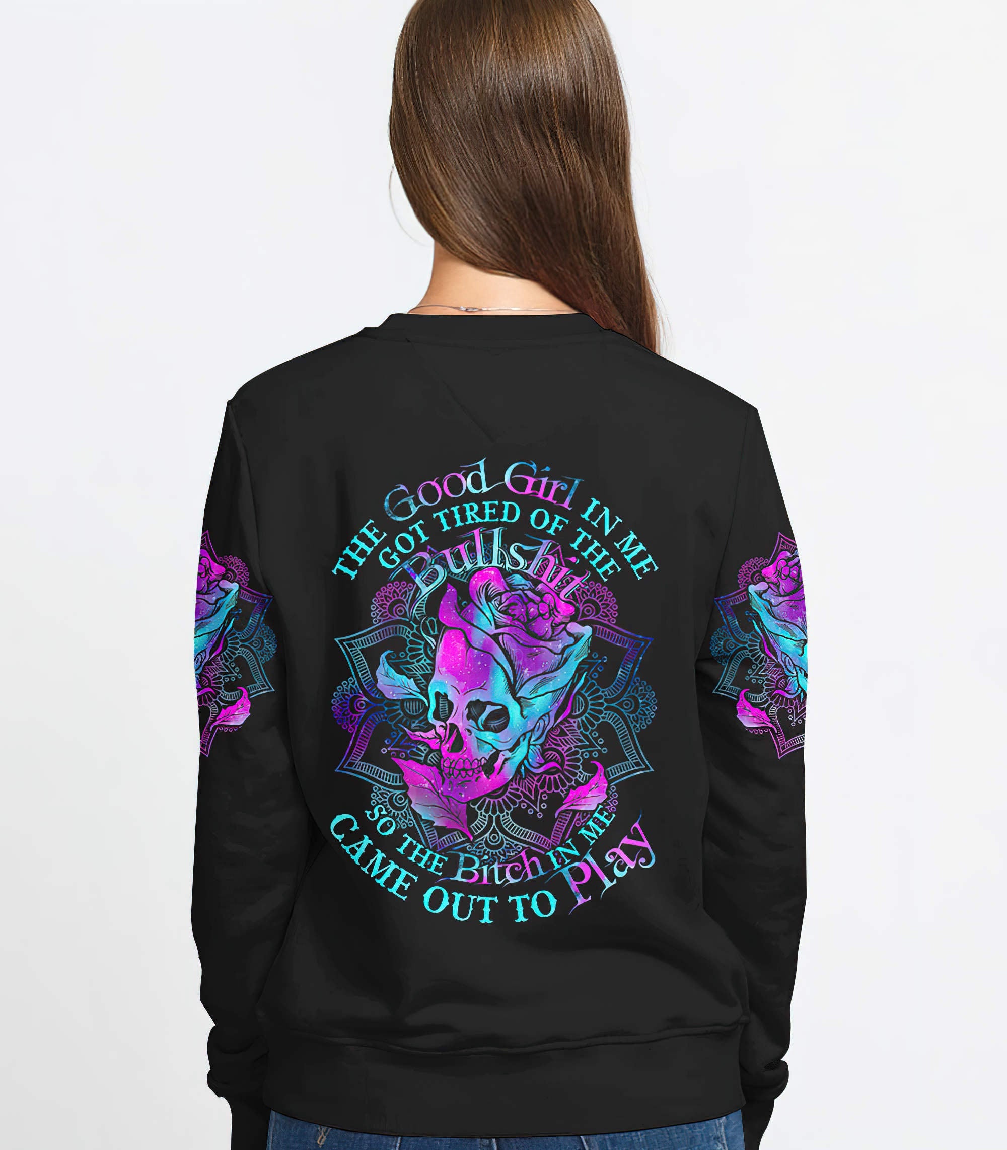 The Good Girl In Me Rose Skull All Over Print Sweatshirt