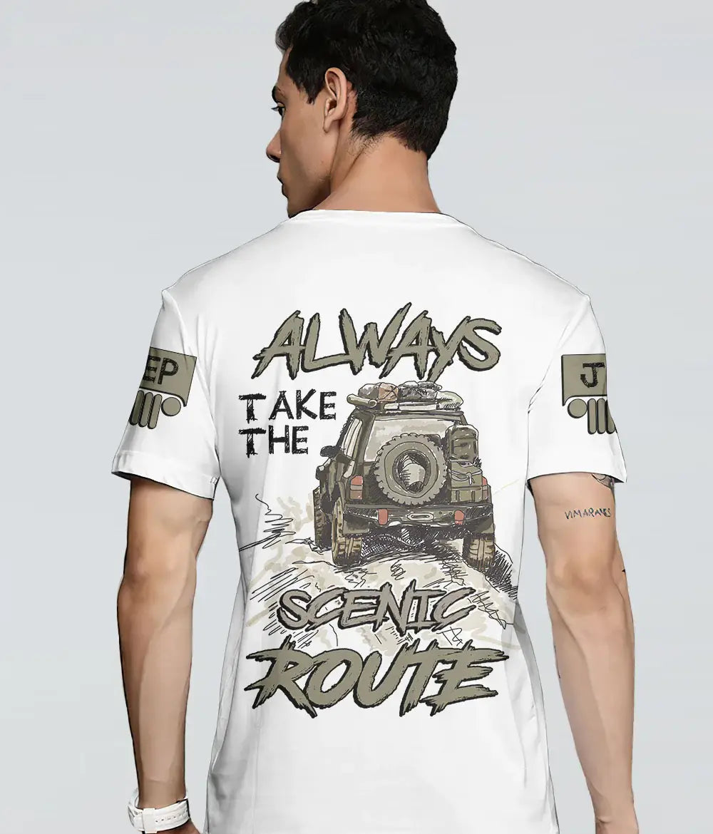 always-take-the-scenic-route-drawing-jeep-t-shirt