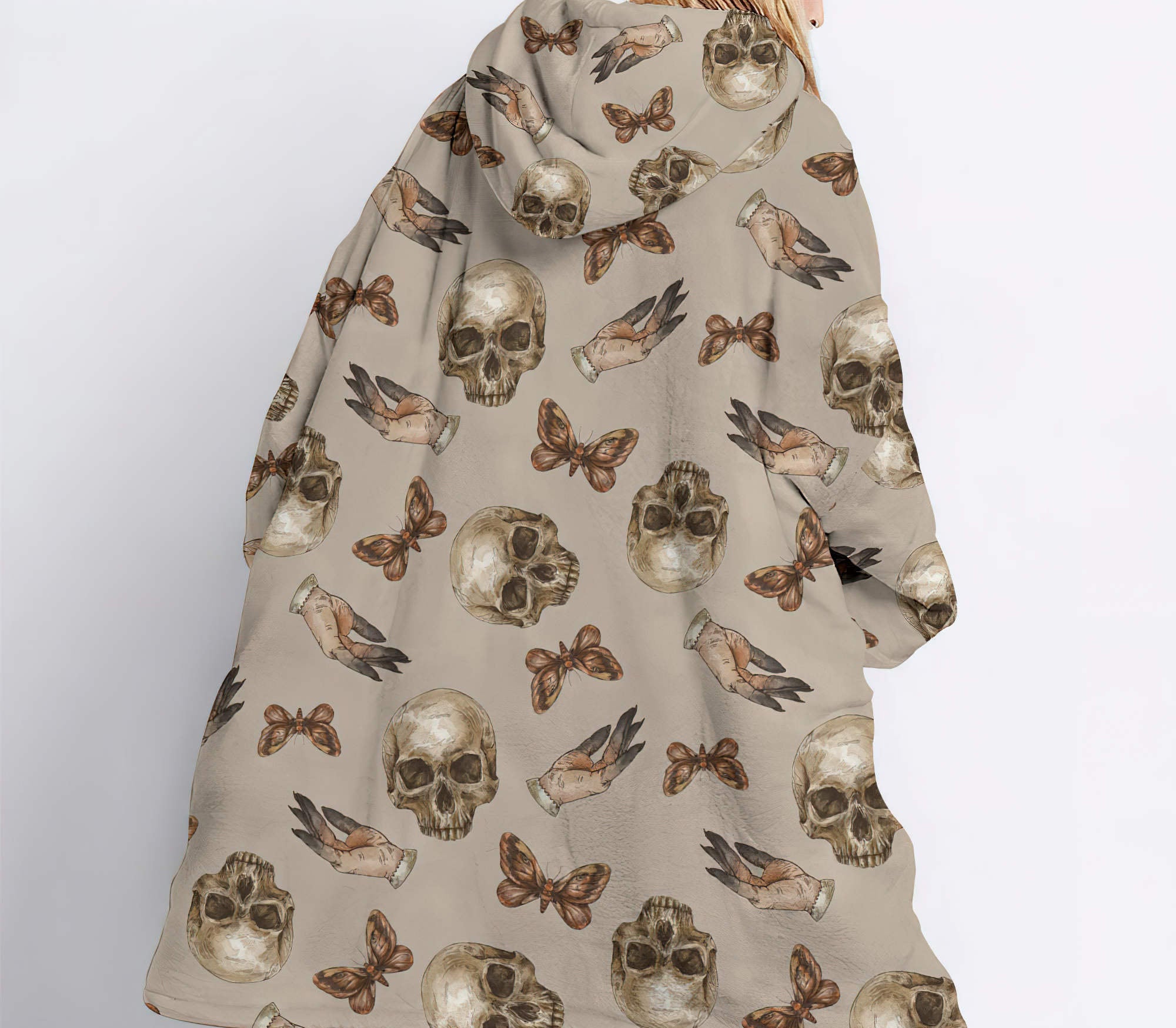 Skull Witch Sherpa Blanket Hoodie Wearable Blanket Hoodie