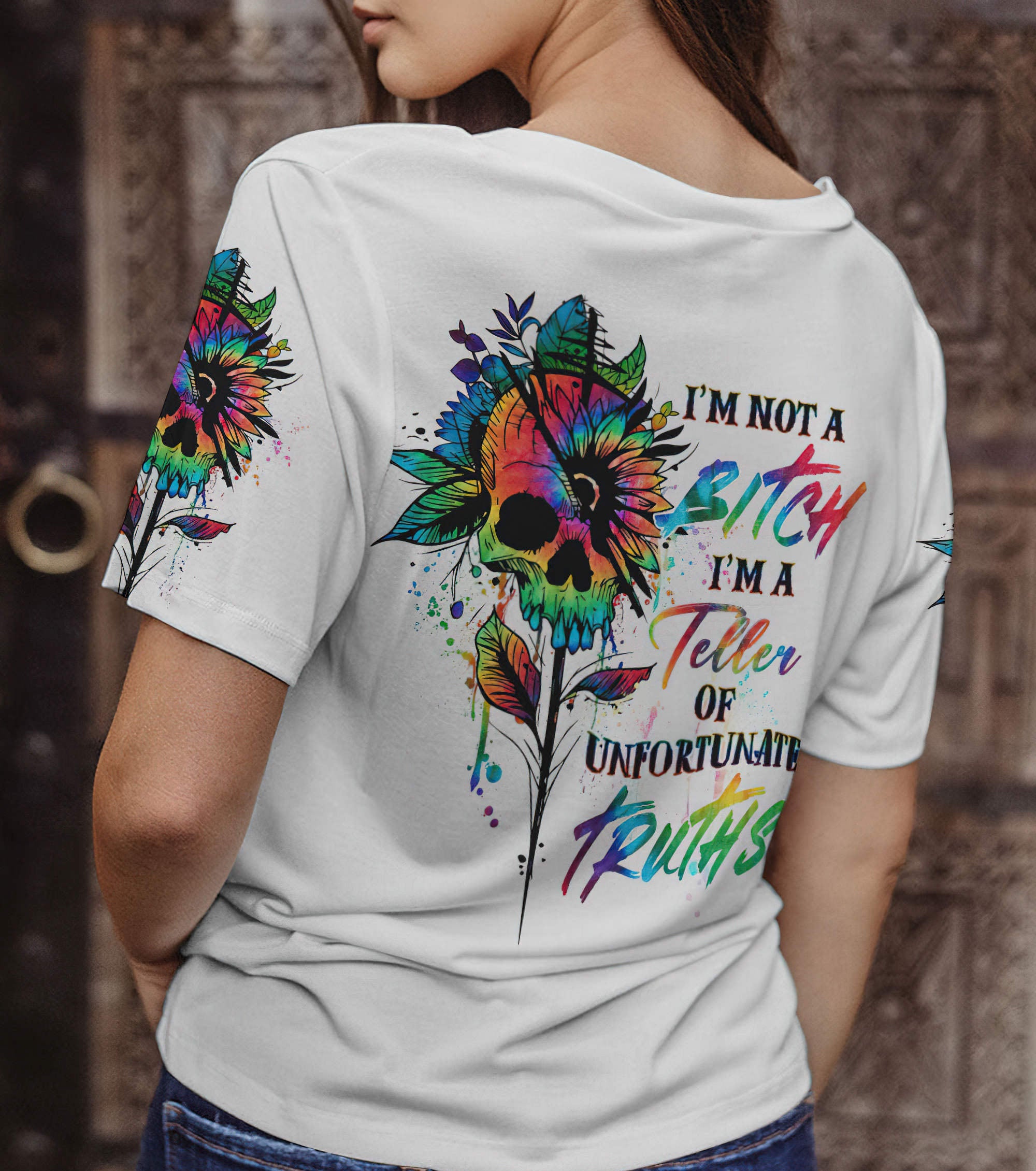 im-not-a-b-tie-dye-skull-all-over-print-women-v-neck-t-shirt