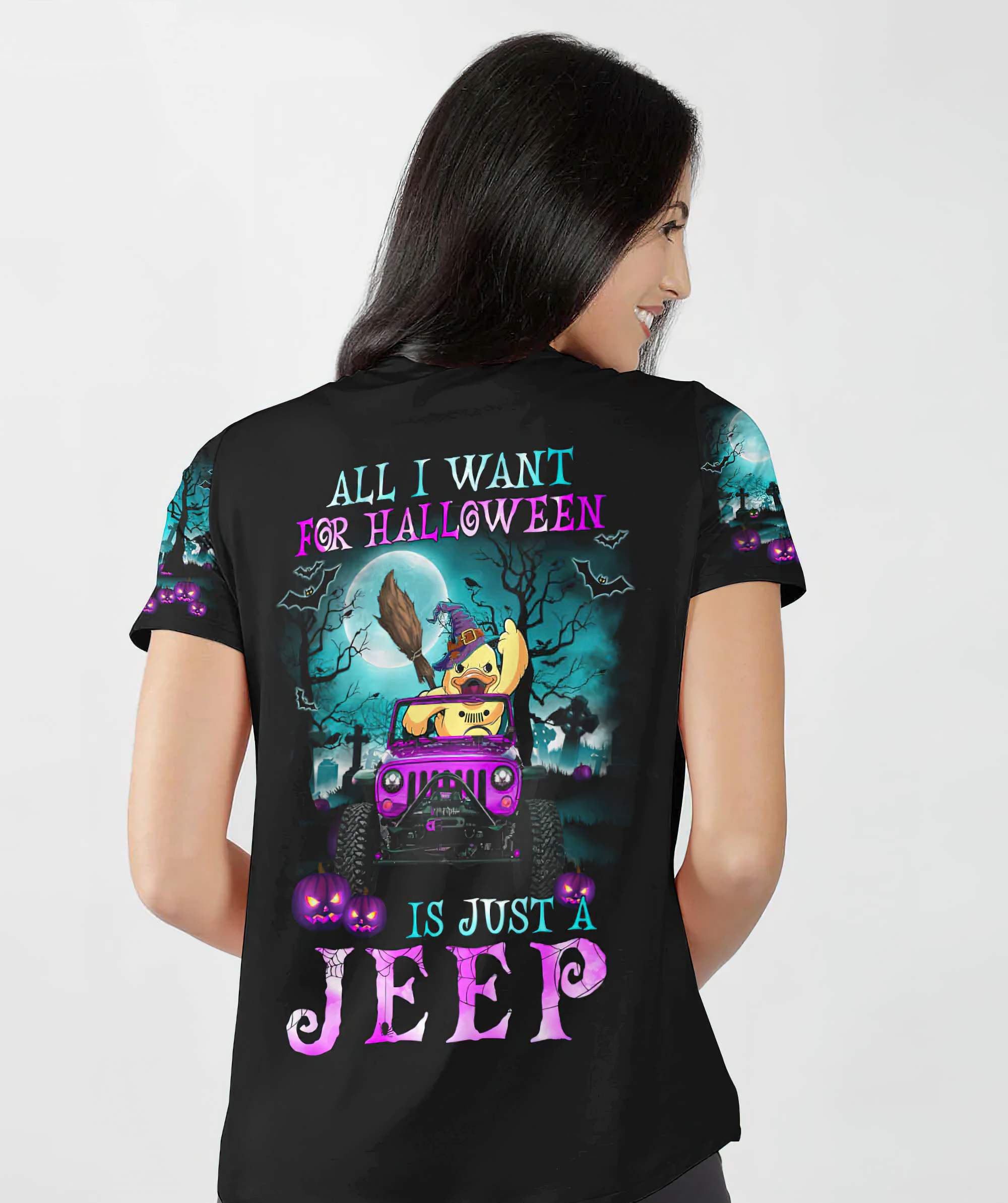 all-i-want-for-halloween-duck-jeep-halloween-women-v-neck-t-shirt