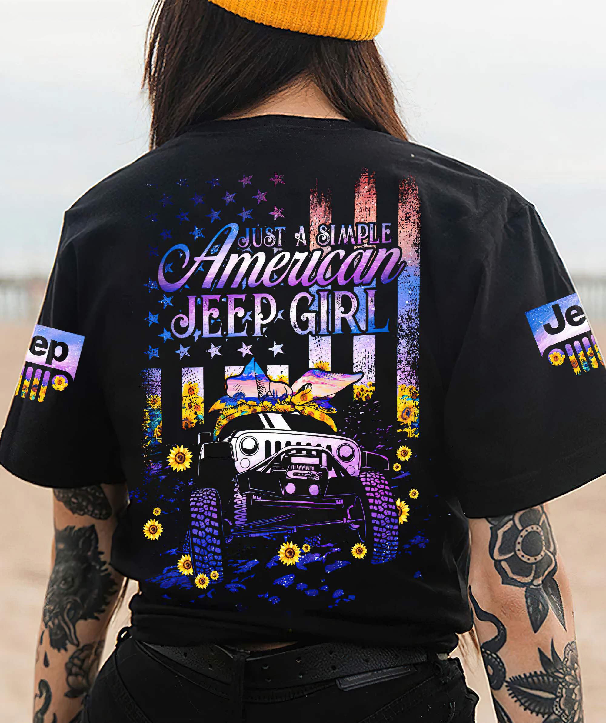 simple-american-jeep-girl-purple-sunflower-all-over-print-t-shirt