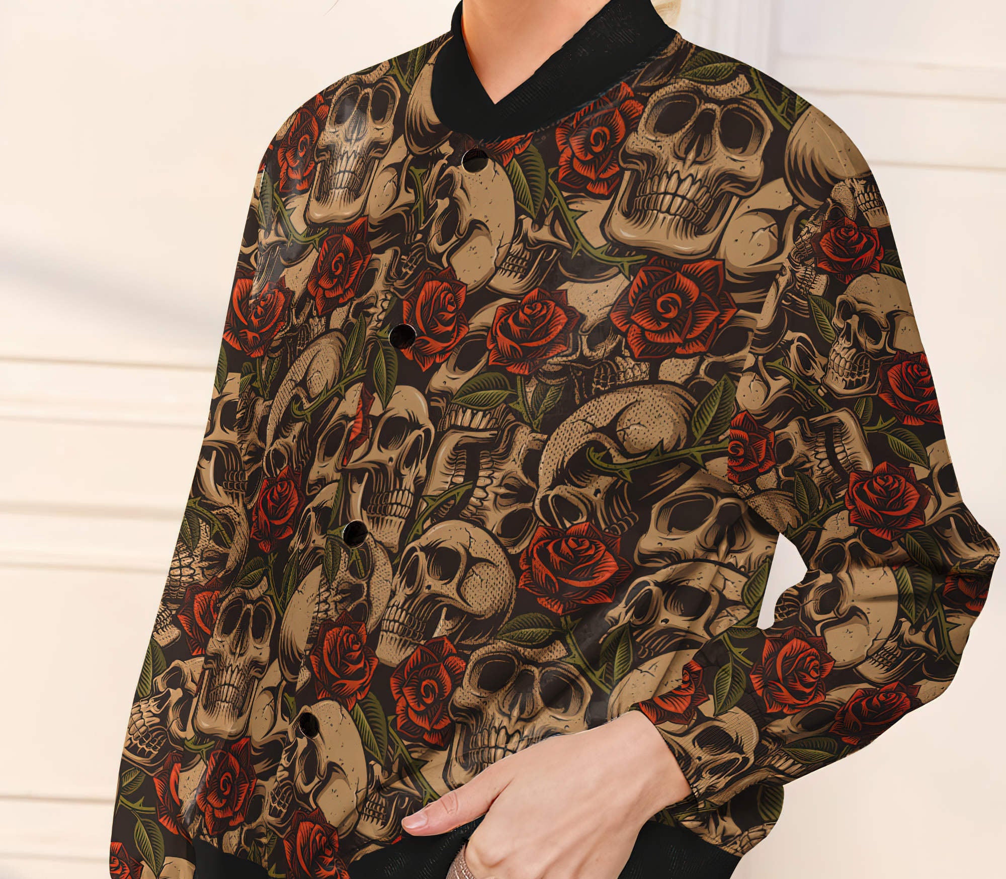 Skull Rose Vintage Bomber Jacket