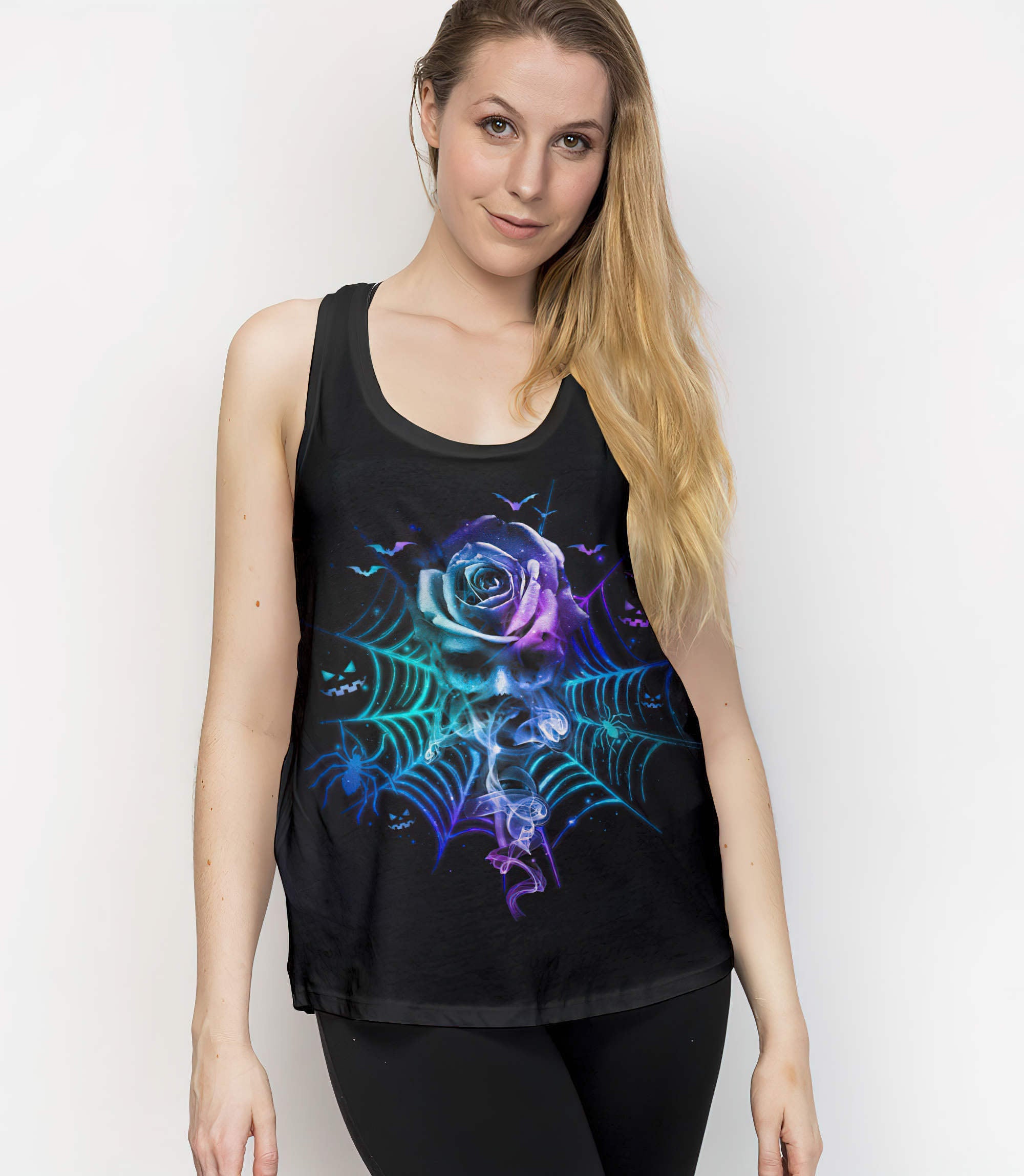 smoke-rose-skull-halloween-all-over-print-tank-top