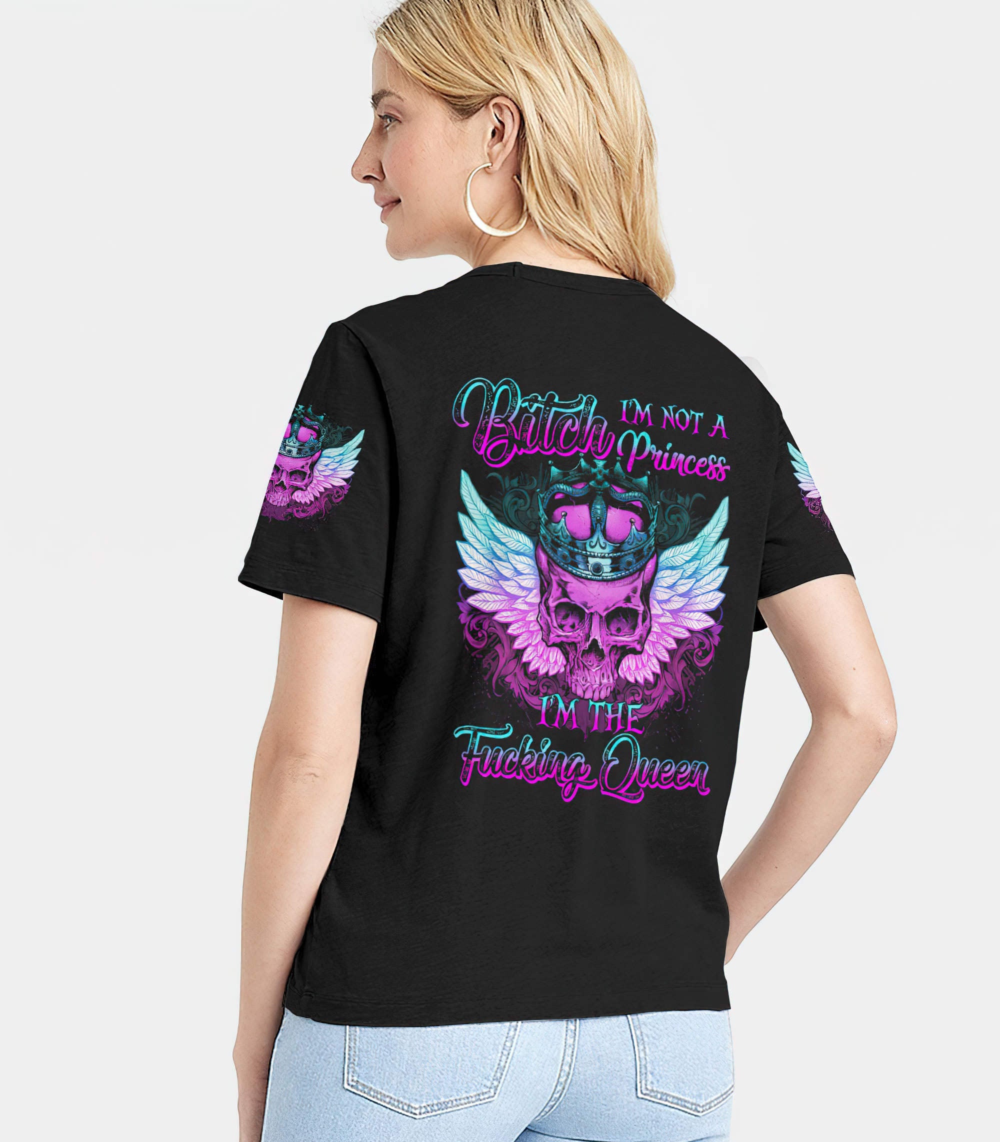 im-fking-queen-skull-wings-all-over-print-women-v-neck-t-shirt