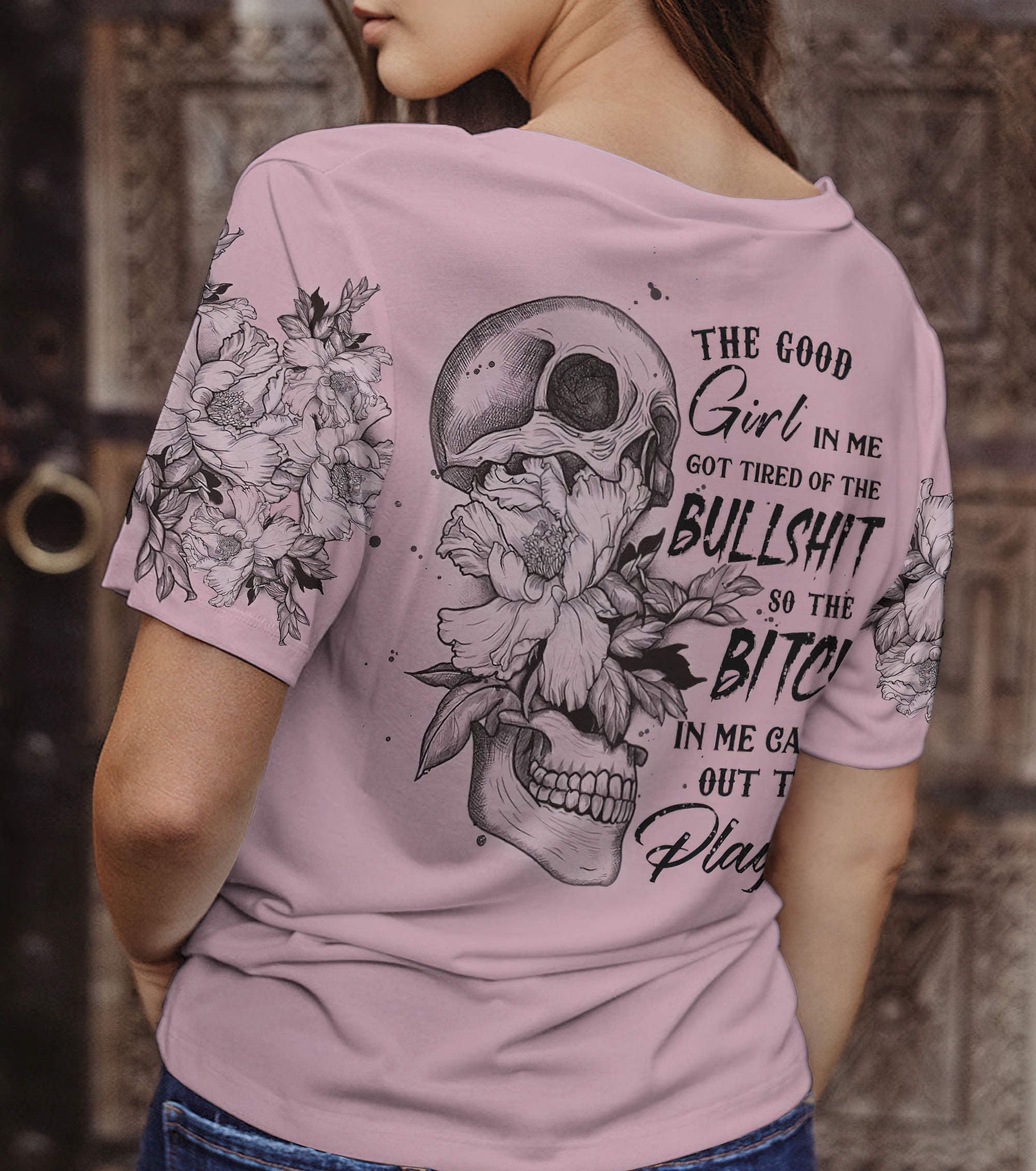 the-good-girl-in-me-got-tired-skull-all-over-print-women-v-neck-t-shirt