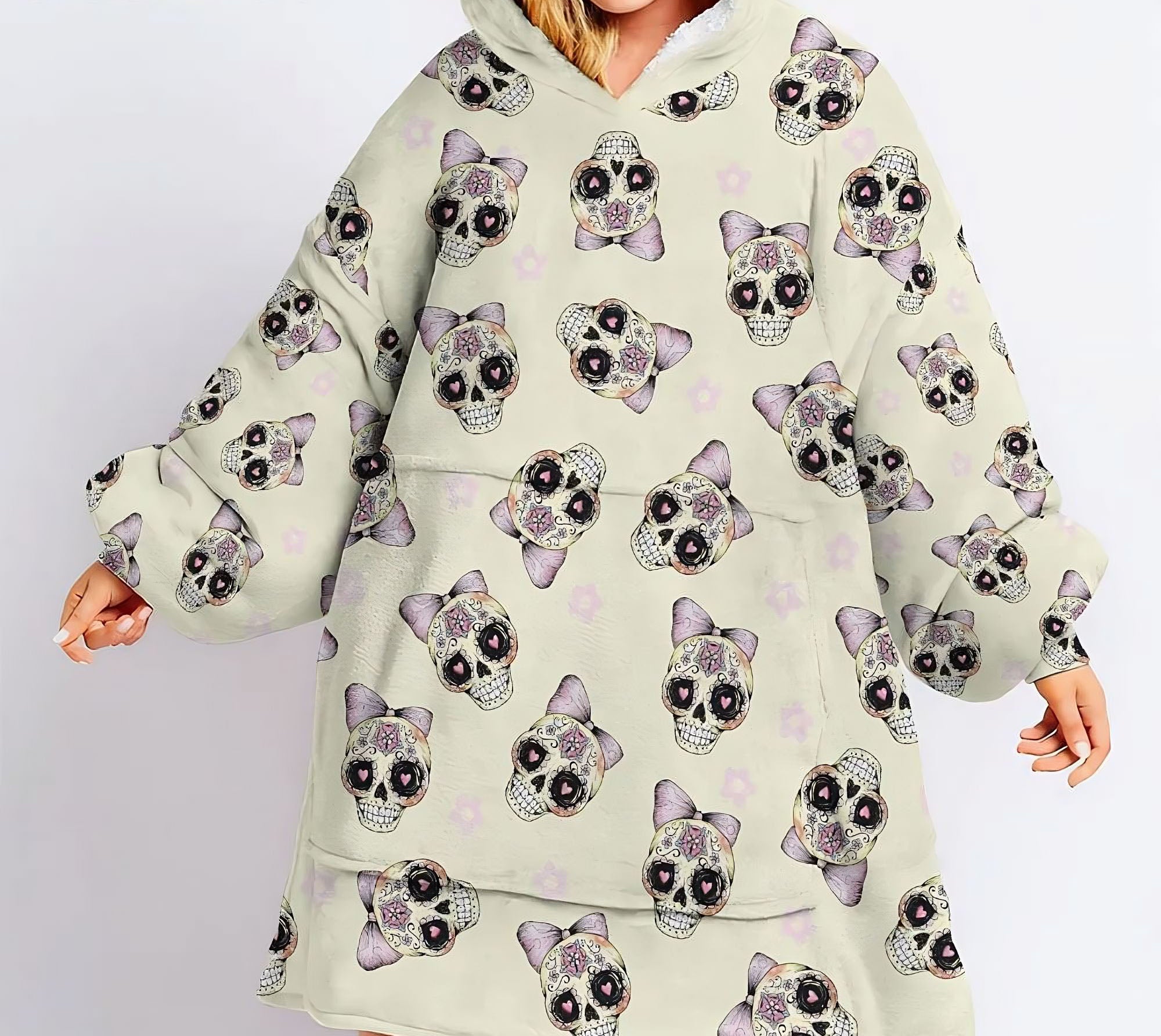 sugar-skull-cute-sherpa-blanket-hoodie-wearable-blanket-hoodie