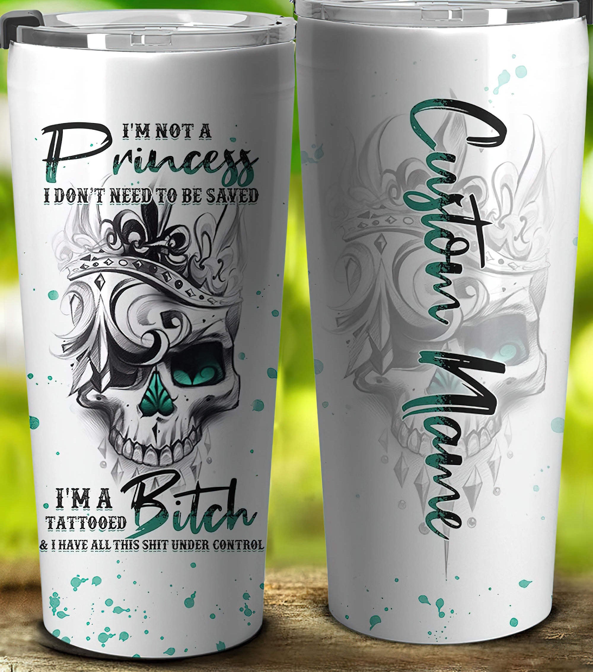 personalized-im-not-a-princess-skull-tattooed-queen-tumbler