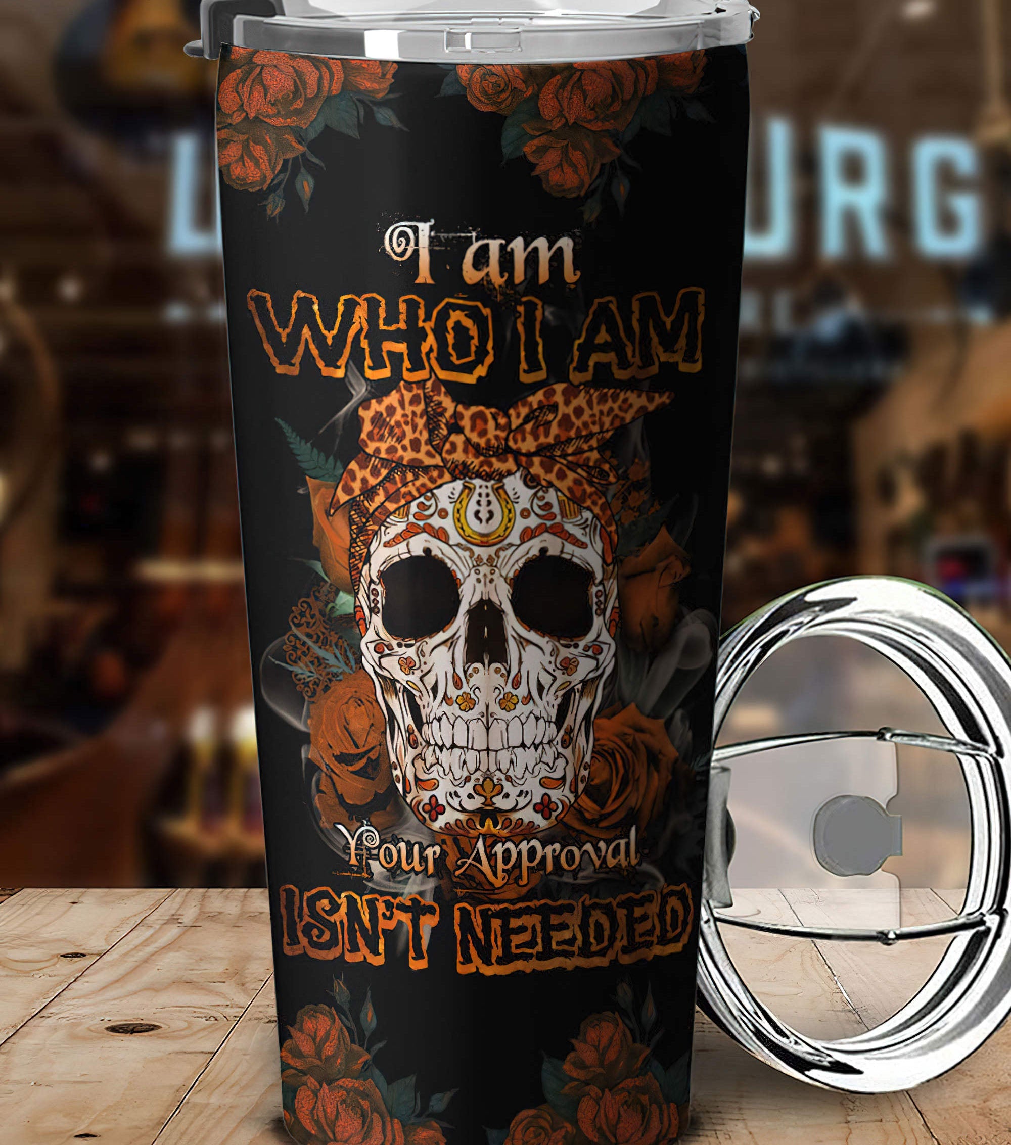 personalized-i-am-who-i-am-sugar-skull-tumbler