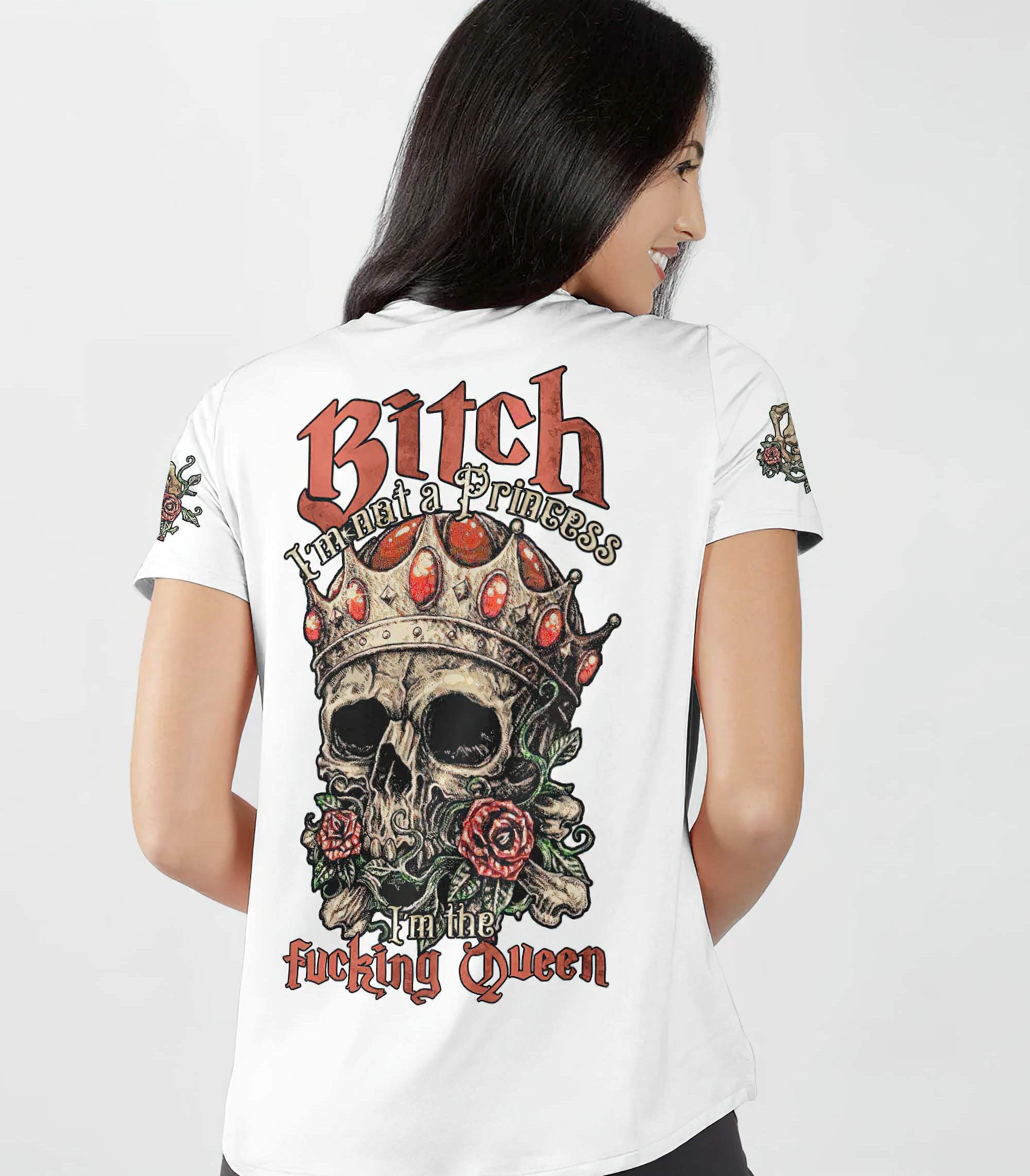 im-the-fking-queen-skull-rose-white-all-over-print-women-v-neck-t-shirt