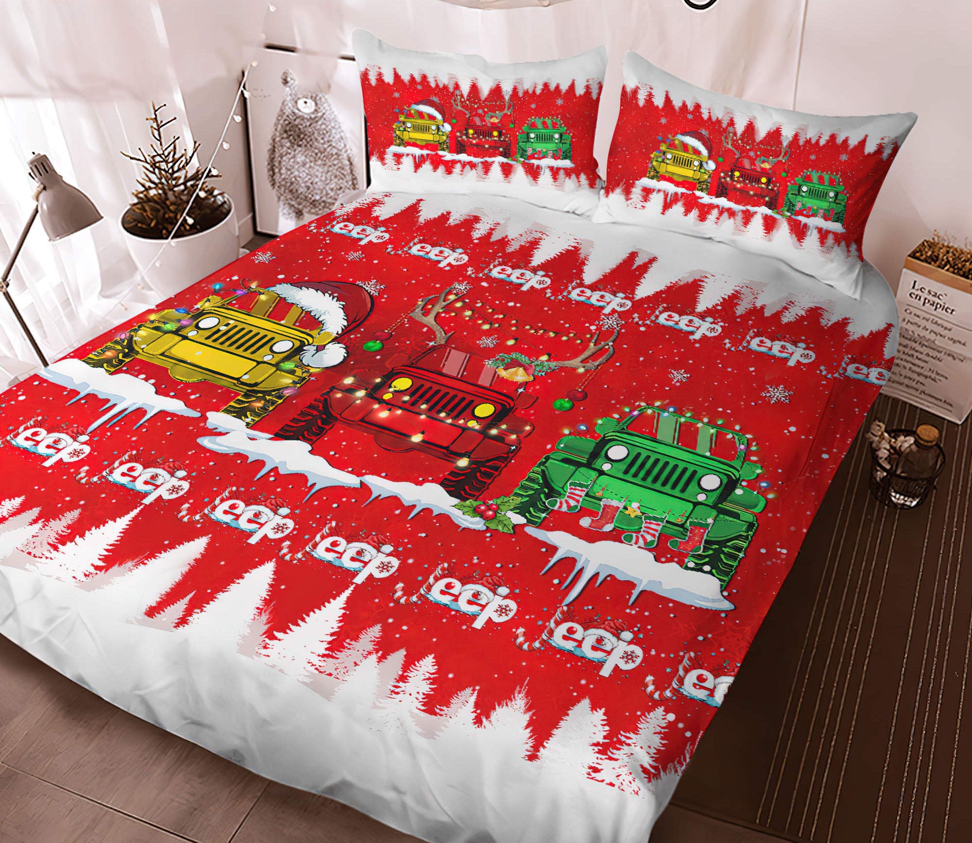 3-jeeps-christmas-bedding-set