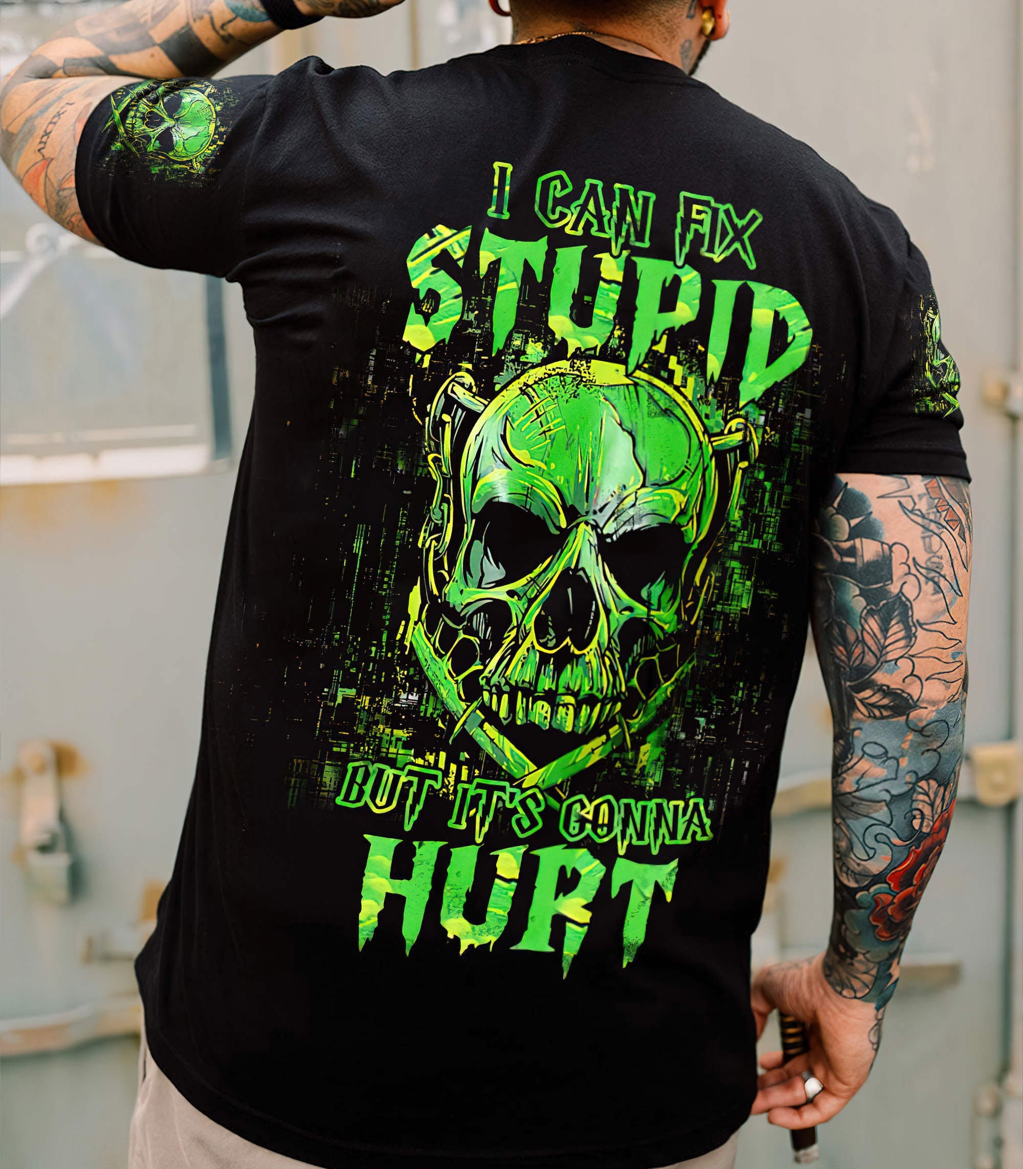 i-can-fix-stupid-green-skull-all-over-print-t-shirt