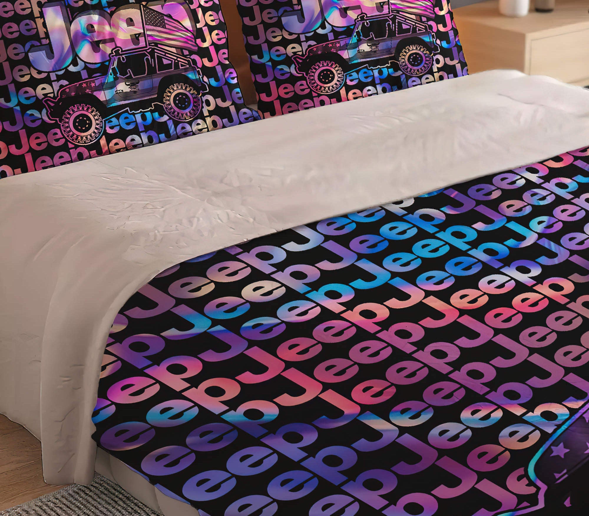 jeep-text-hologram-bedding-set