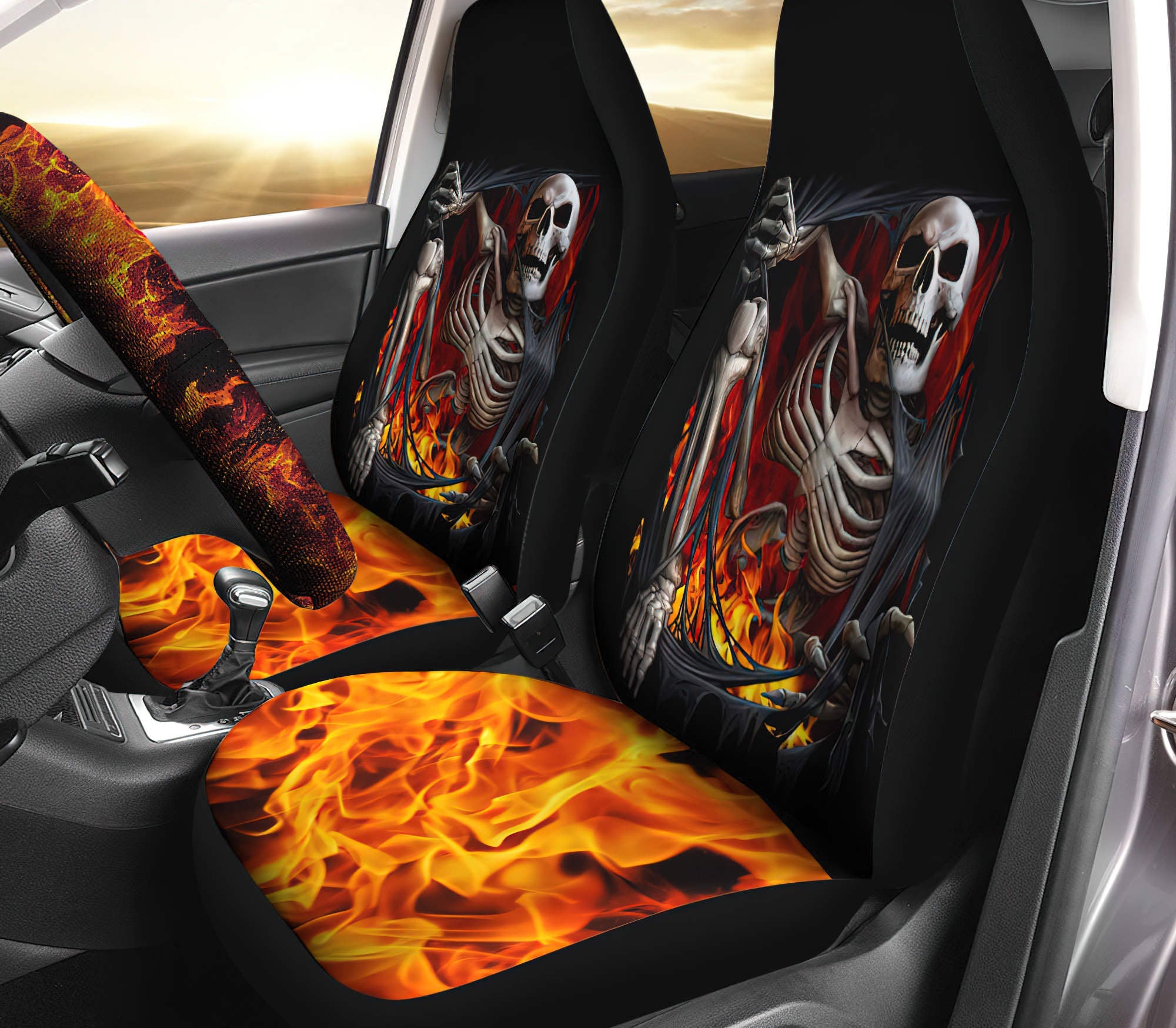 Skull Torn Automotive Car Seat Cover