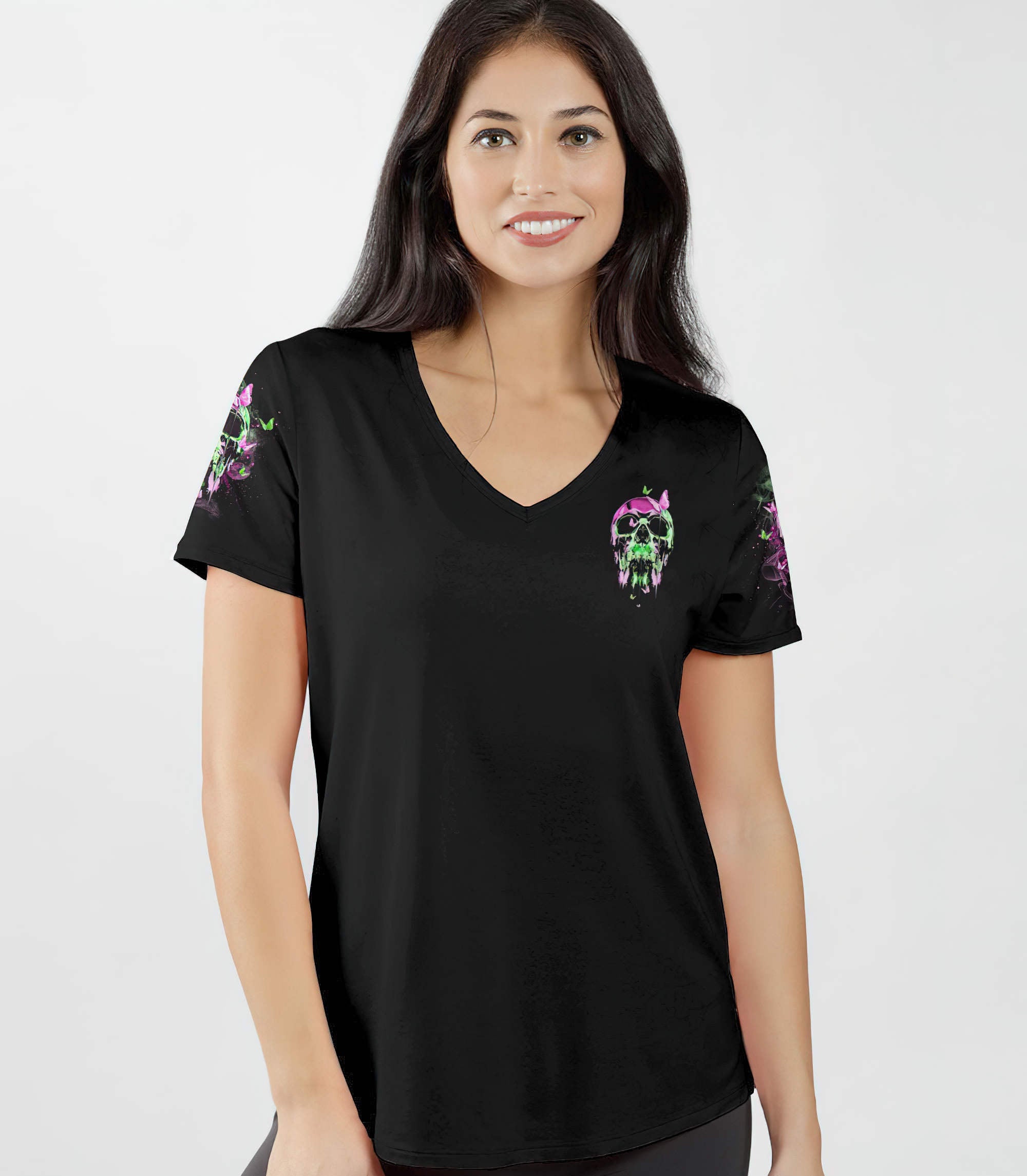 the-good-girl-in-me-melt-skull-all-over-print-women-v-neck-t-shirt