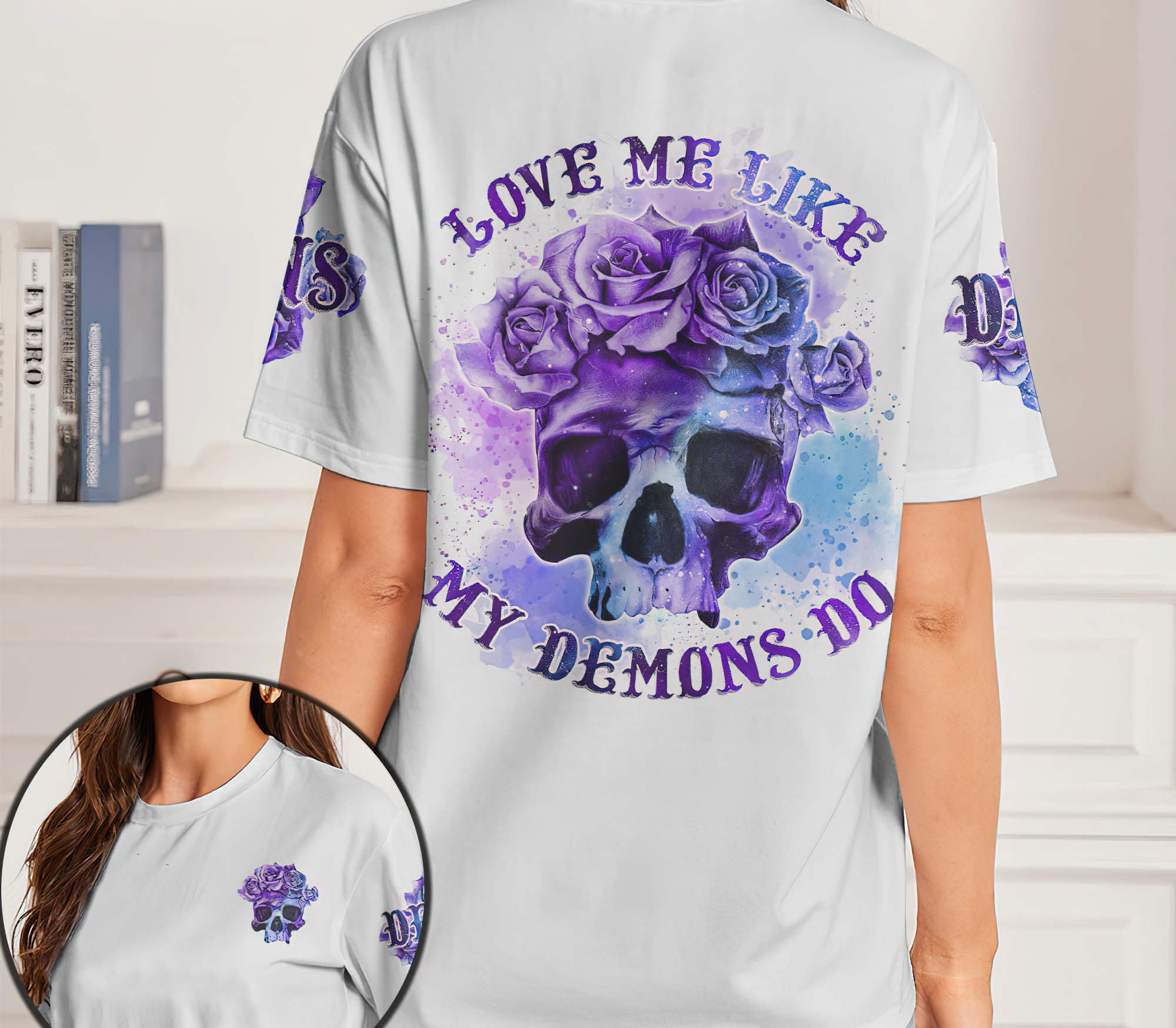 Love Me Skull All Over Print T Shirt