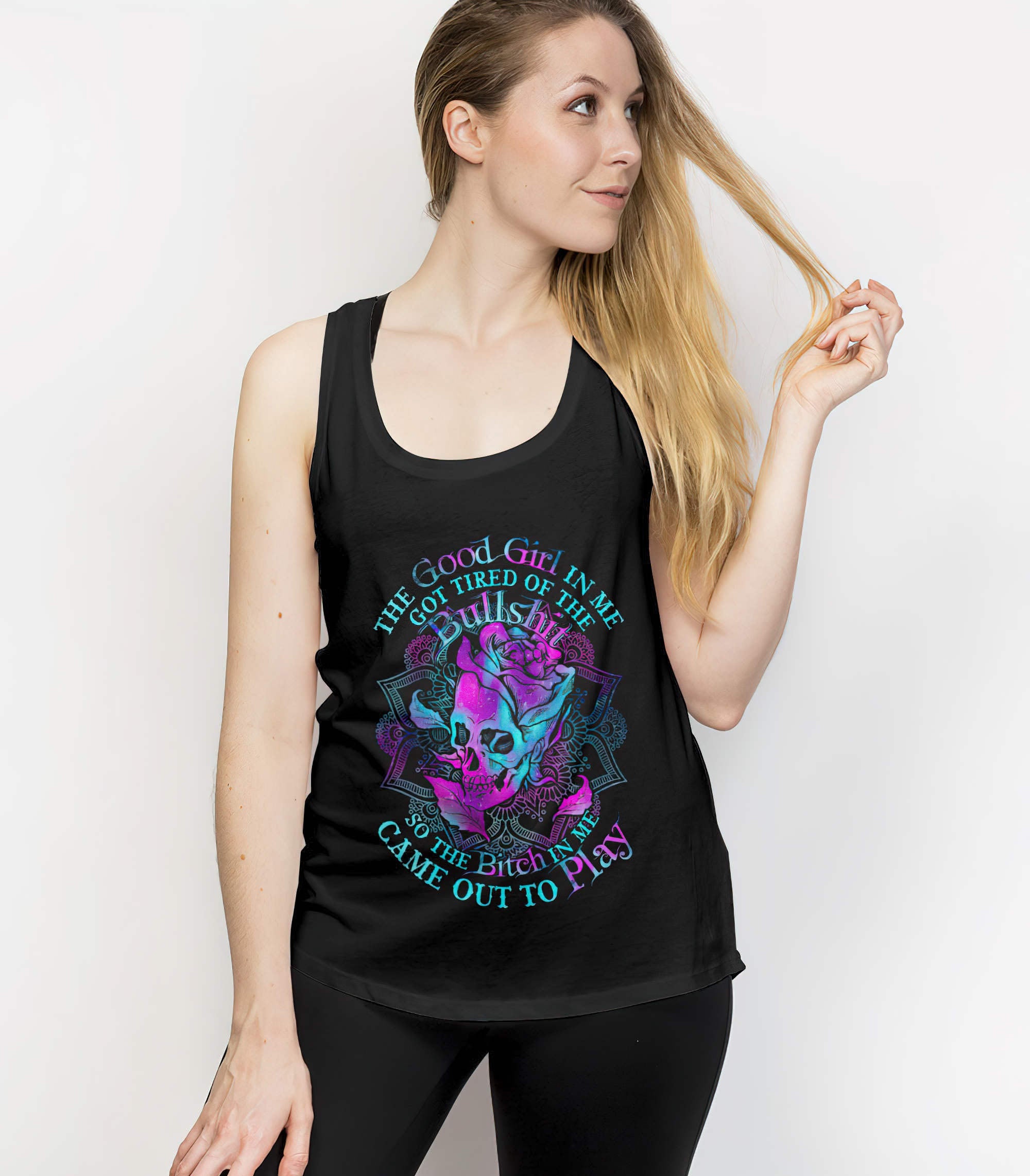 The Good Girl In Me Rose Skull All Over Print Tank Top