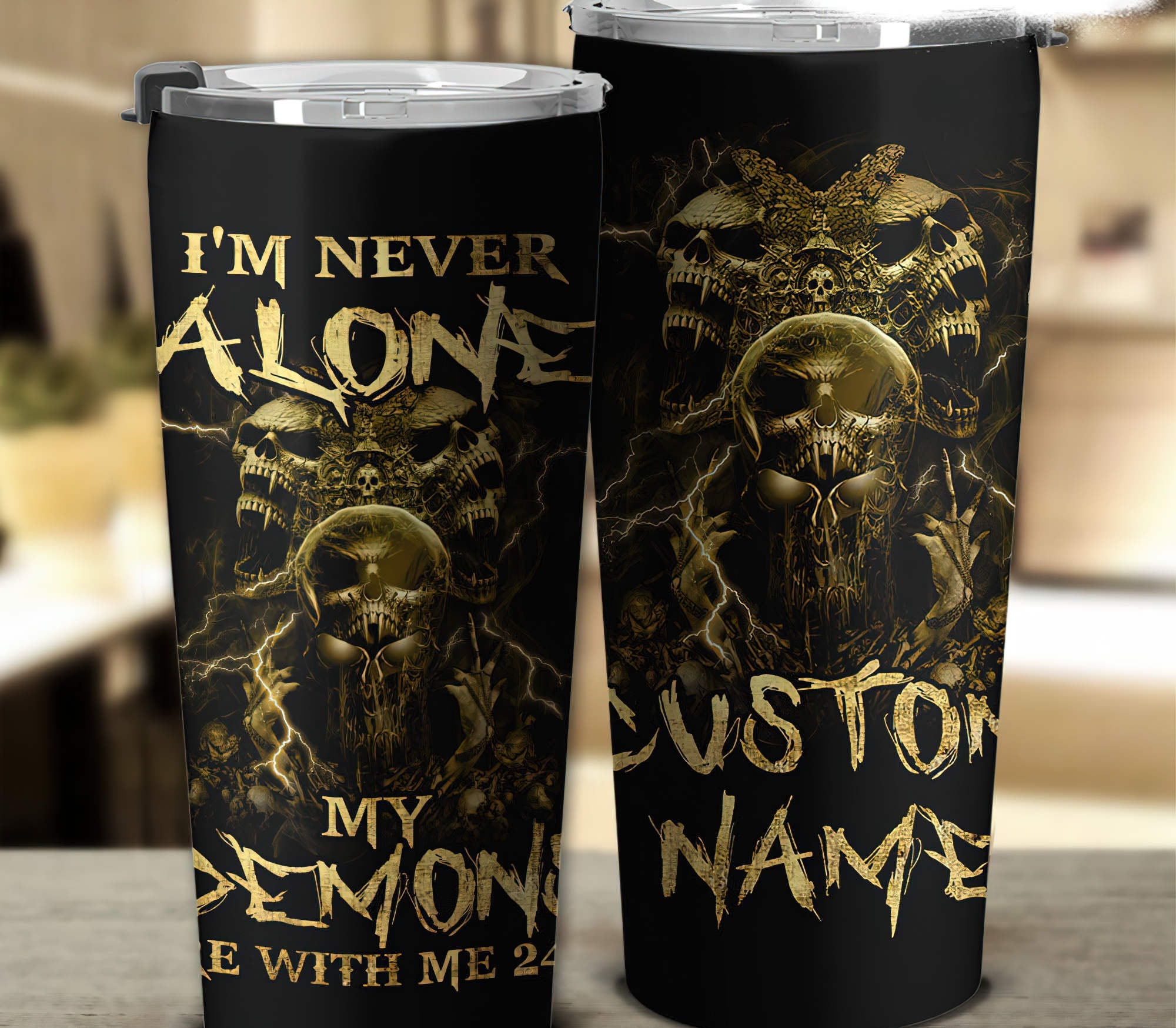 Personalized I'm Never Alone Skull Tumbler Tumbler