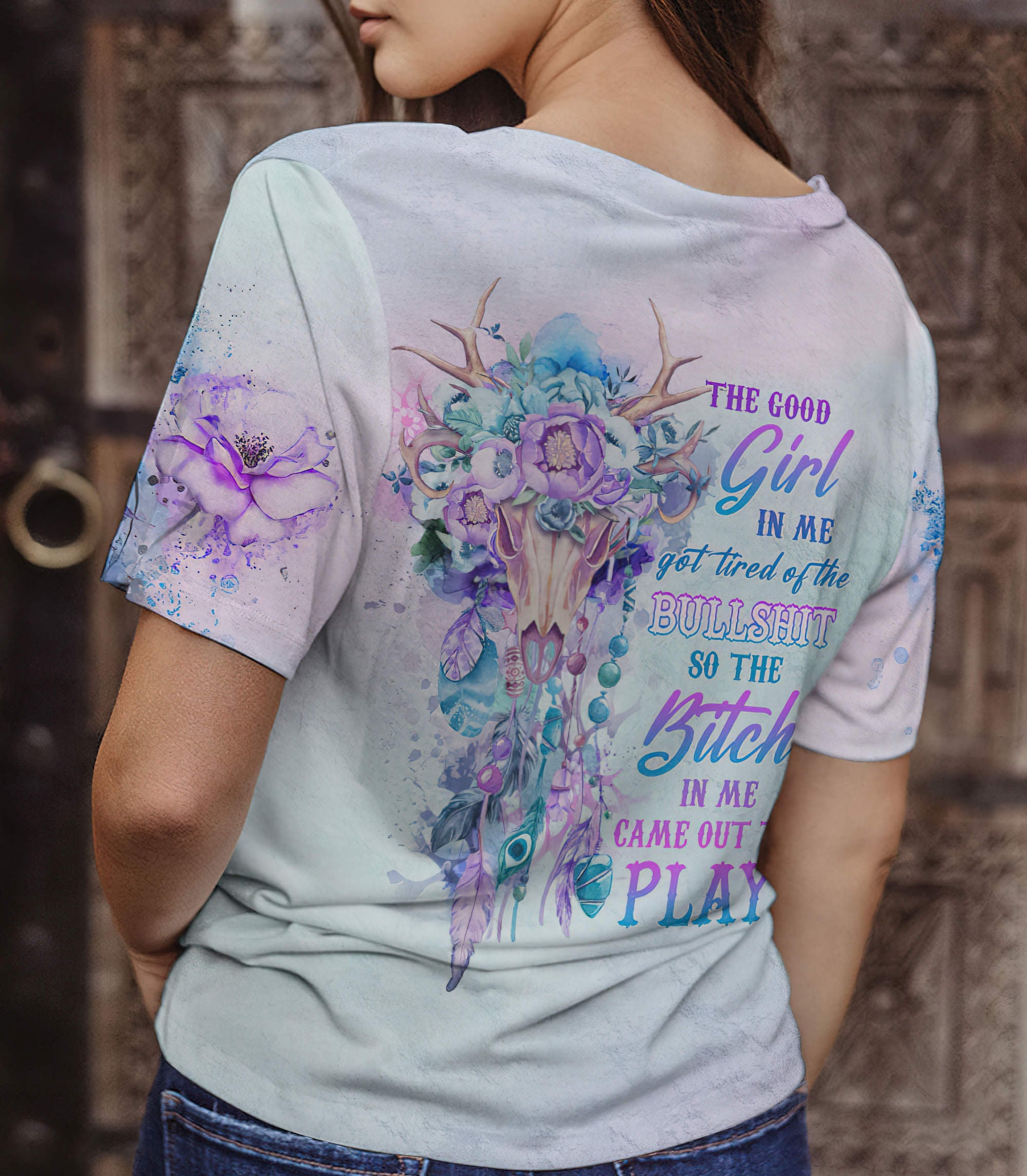 the-good-girl-in-me-got-tired-bull-skull-all-over-print-women-v-neck-t-shirt