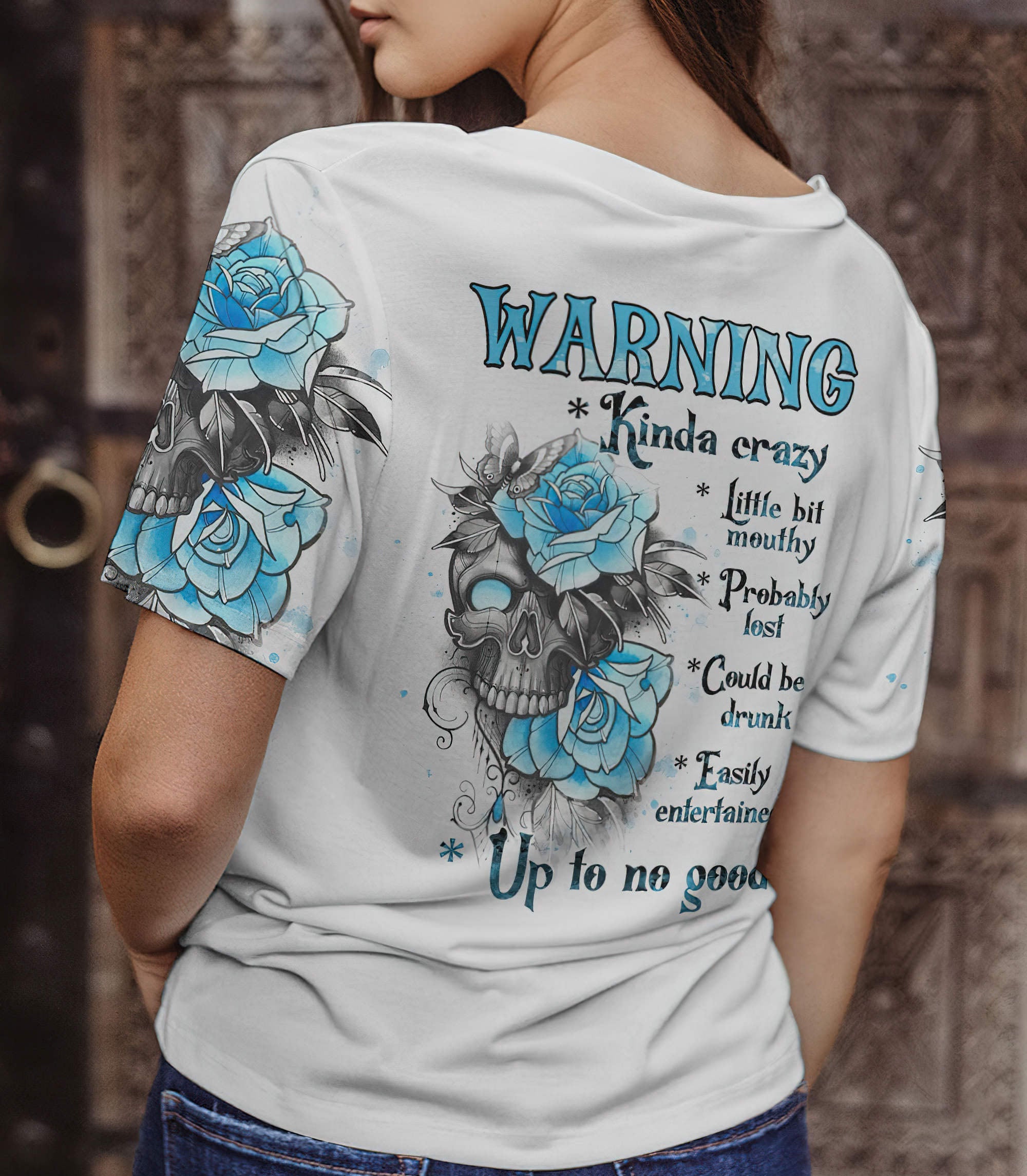 warning-skull-rose-all-over-print-women-v-neck-t-shirt