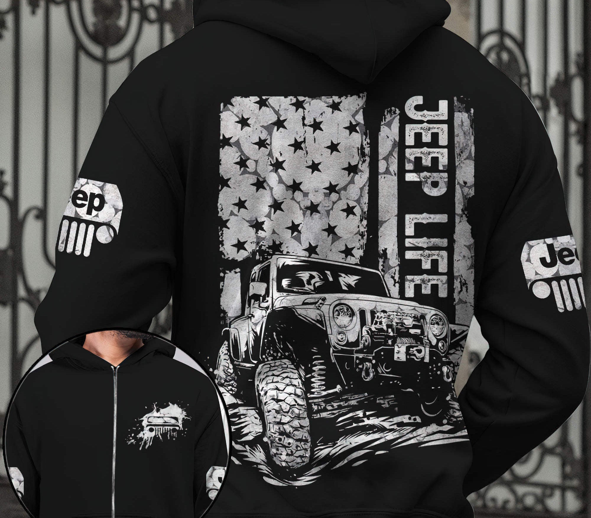 jeep-life-flag-bw-hoodie