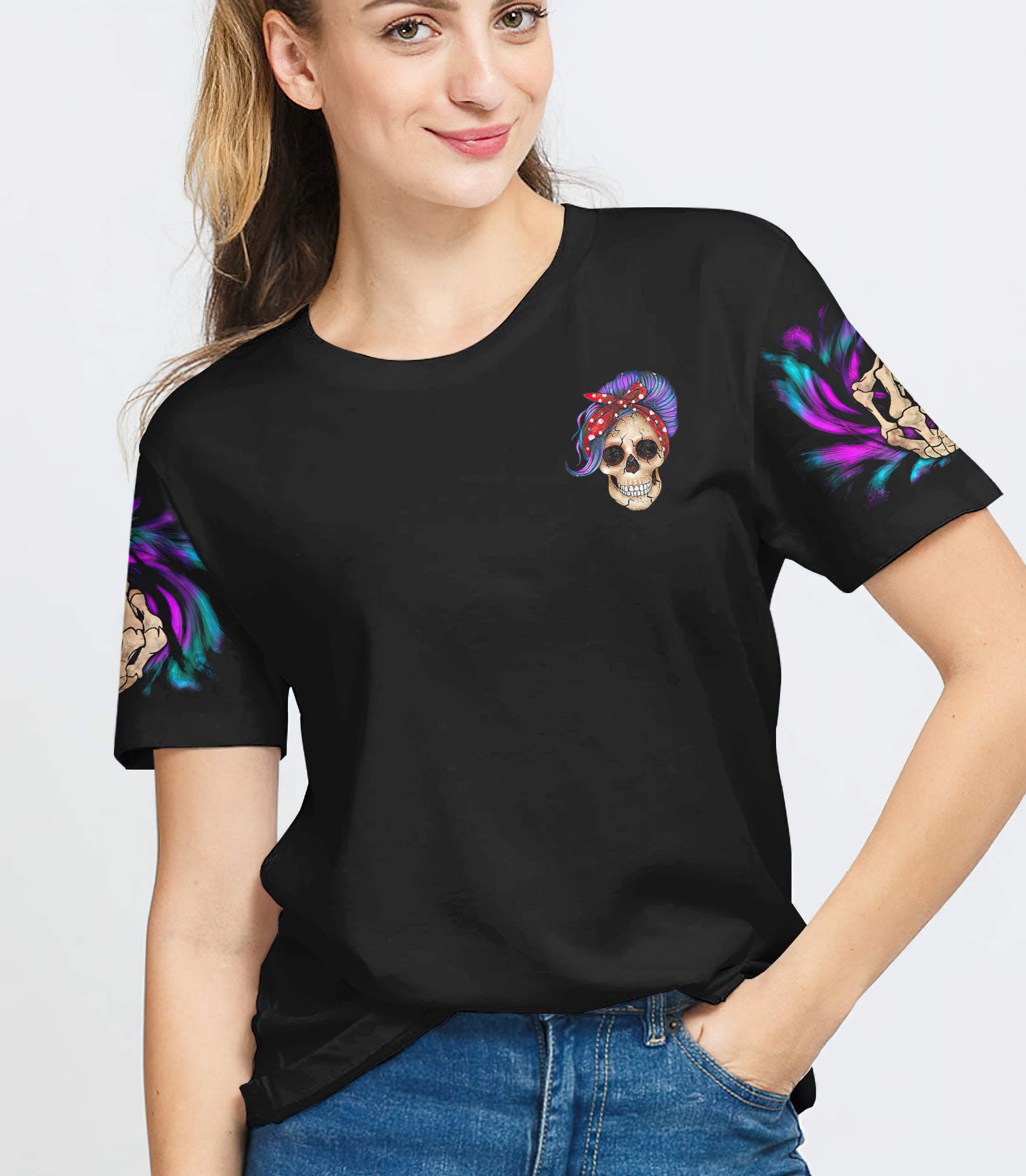 i-am-who-i-am-skull-messy-bun-all-over-print-t-shirt