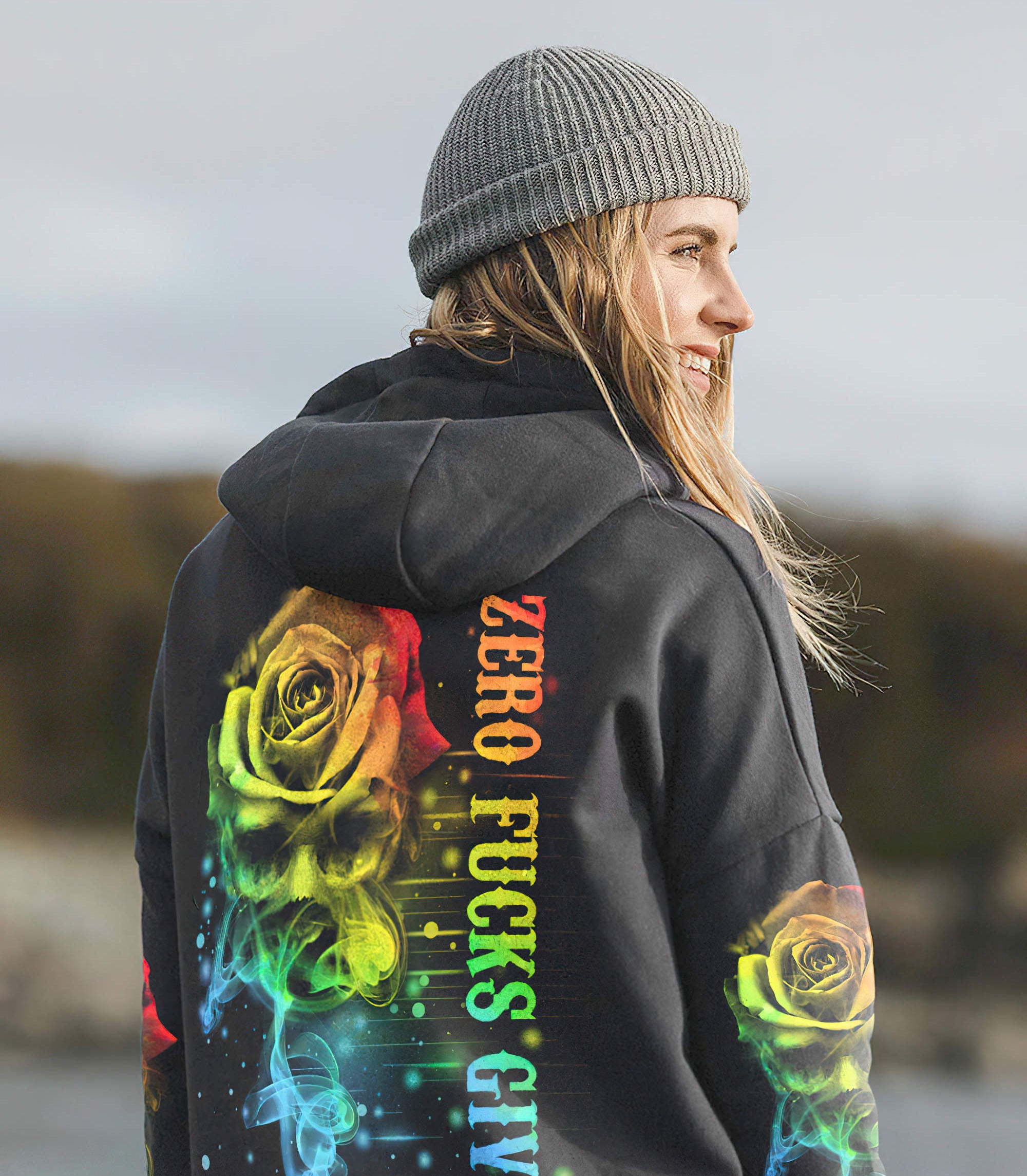 Zero Fcks Given Rose Smoke Skl All Over Print Hoodie