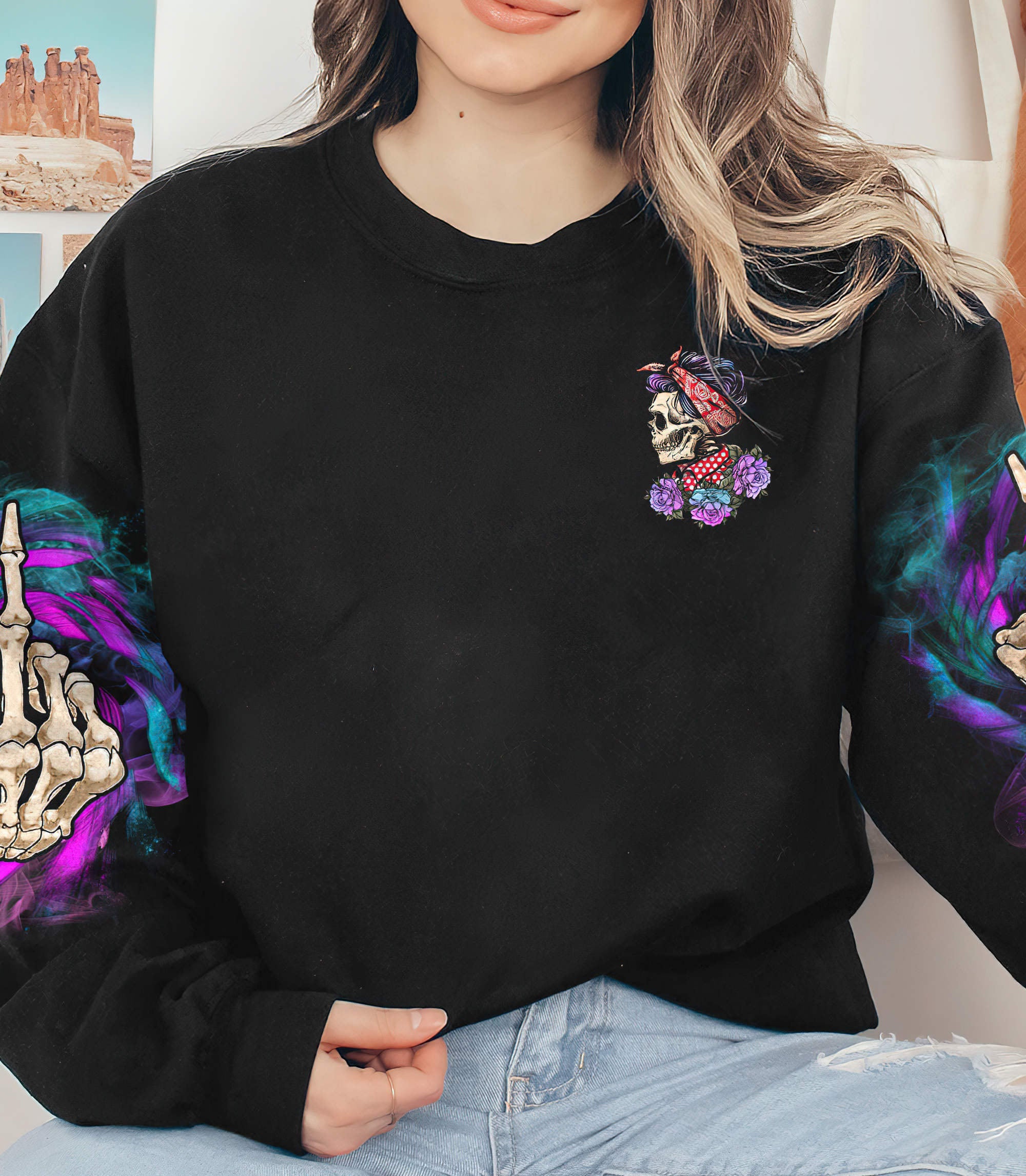 the-good-girl-skull-rose-messy-bun-all-over-print-sweatshirt