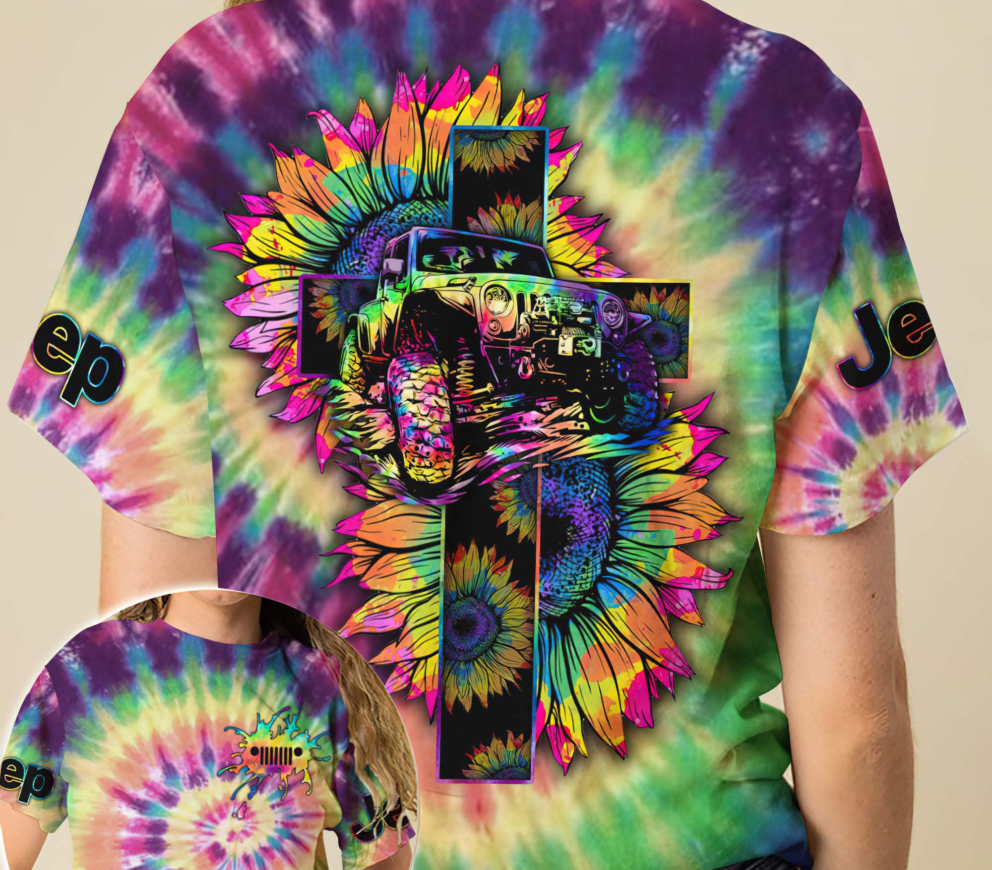 cross-sunflower-jeep-tie-dye-t-shirt