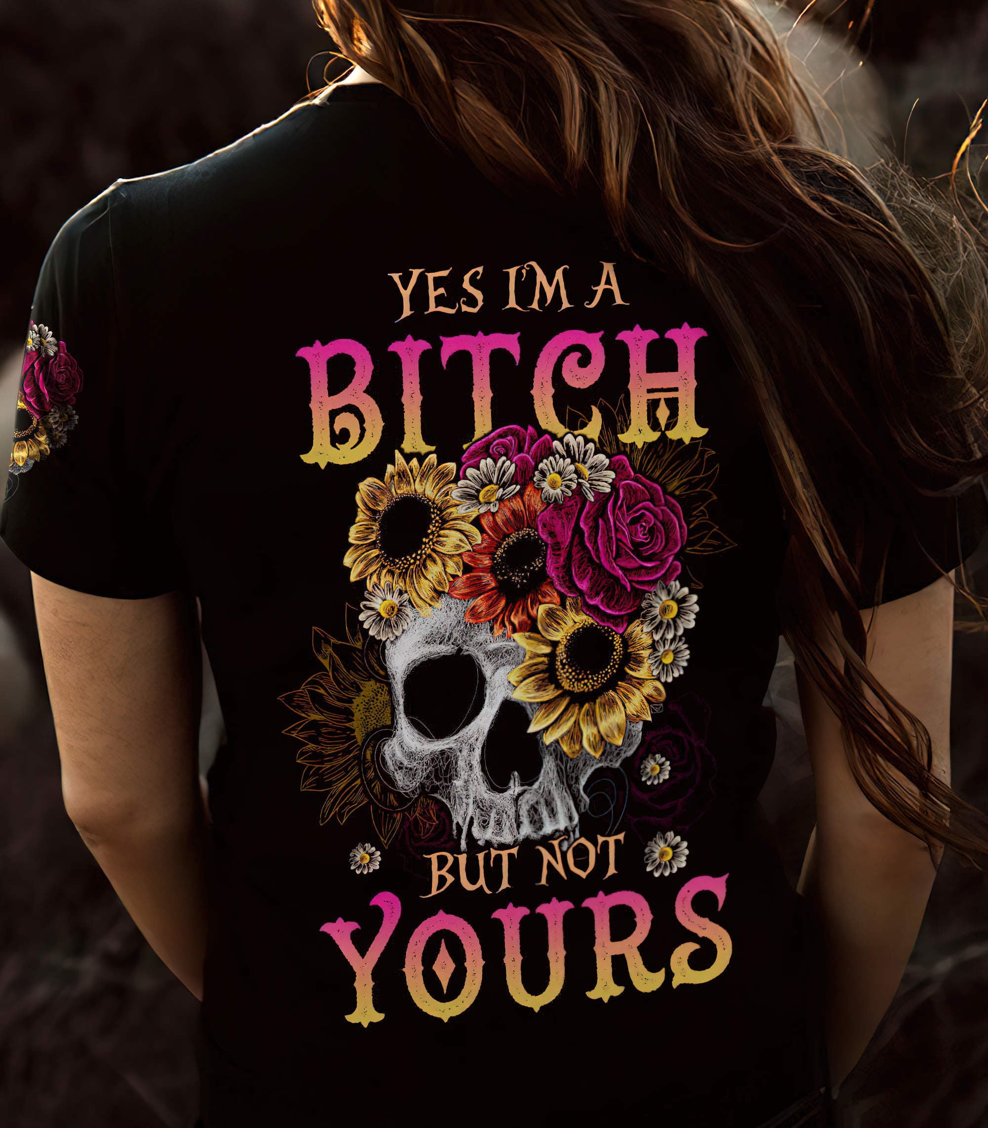 yes-im-a-b-flower-skull-all-over-print-women-v-neck-t-shirt