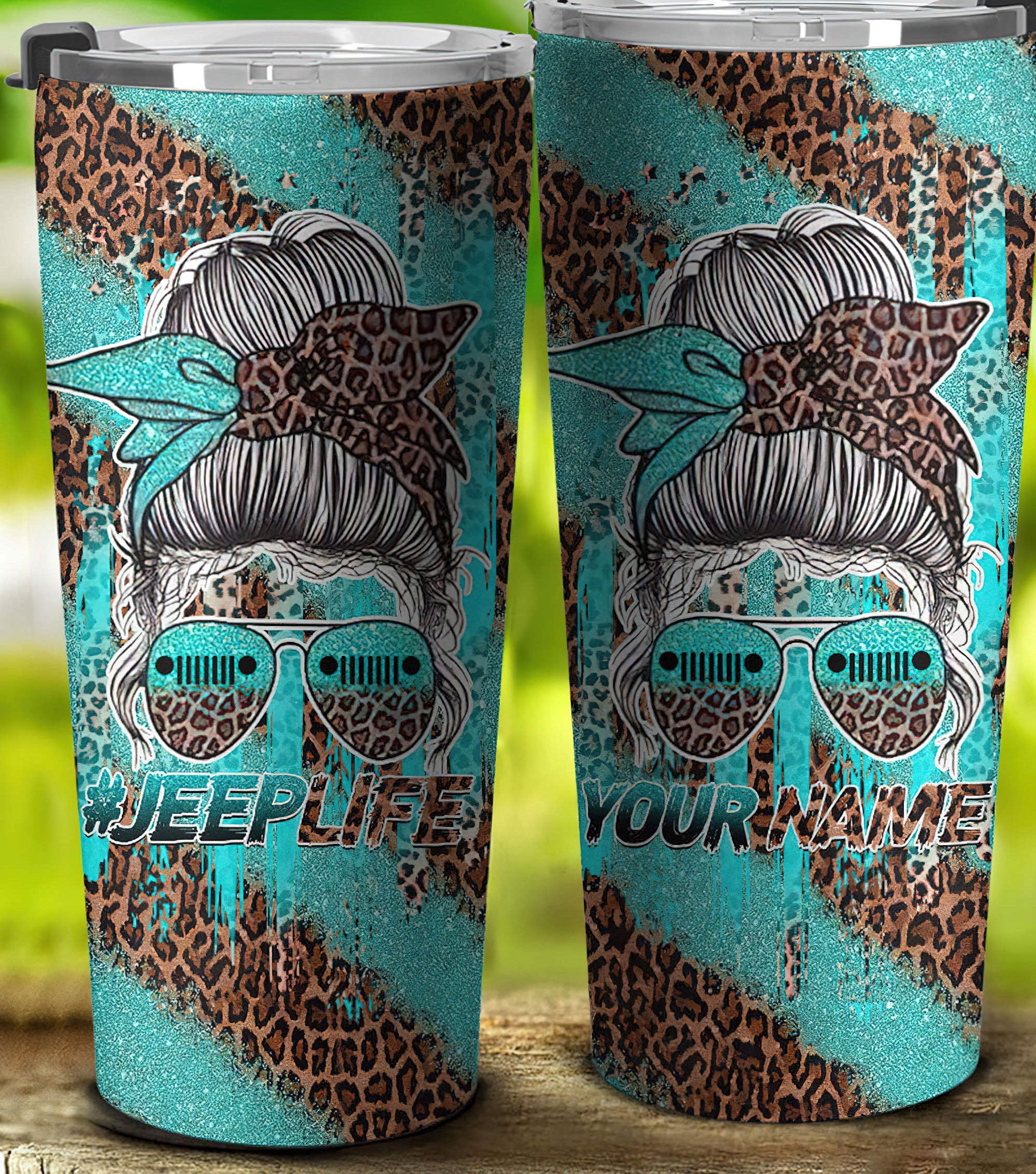 personalized-jeep-life-messy-bun-leopard-tumbler