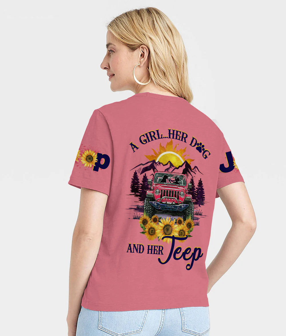 a-girl-her-dog-and-her-jeep-women-v-neck-t-shirt