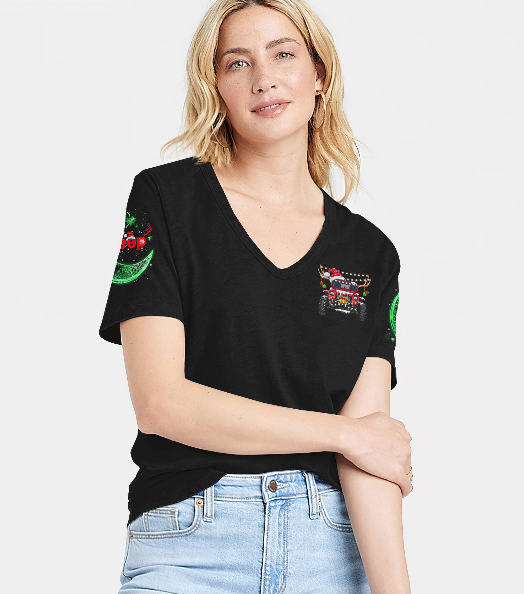 all-i-want-for-christmas-jeep-mandala-moon-women-v-neck-t-shirt