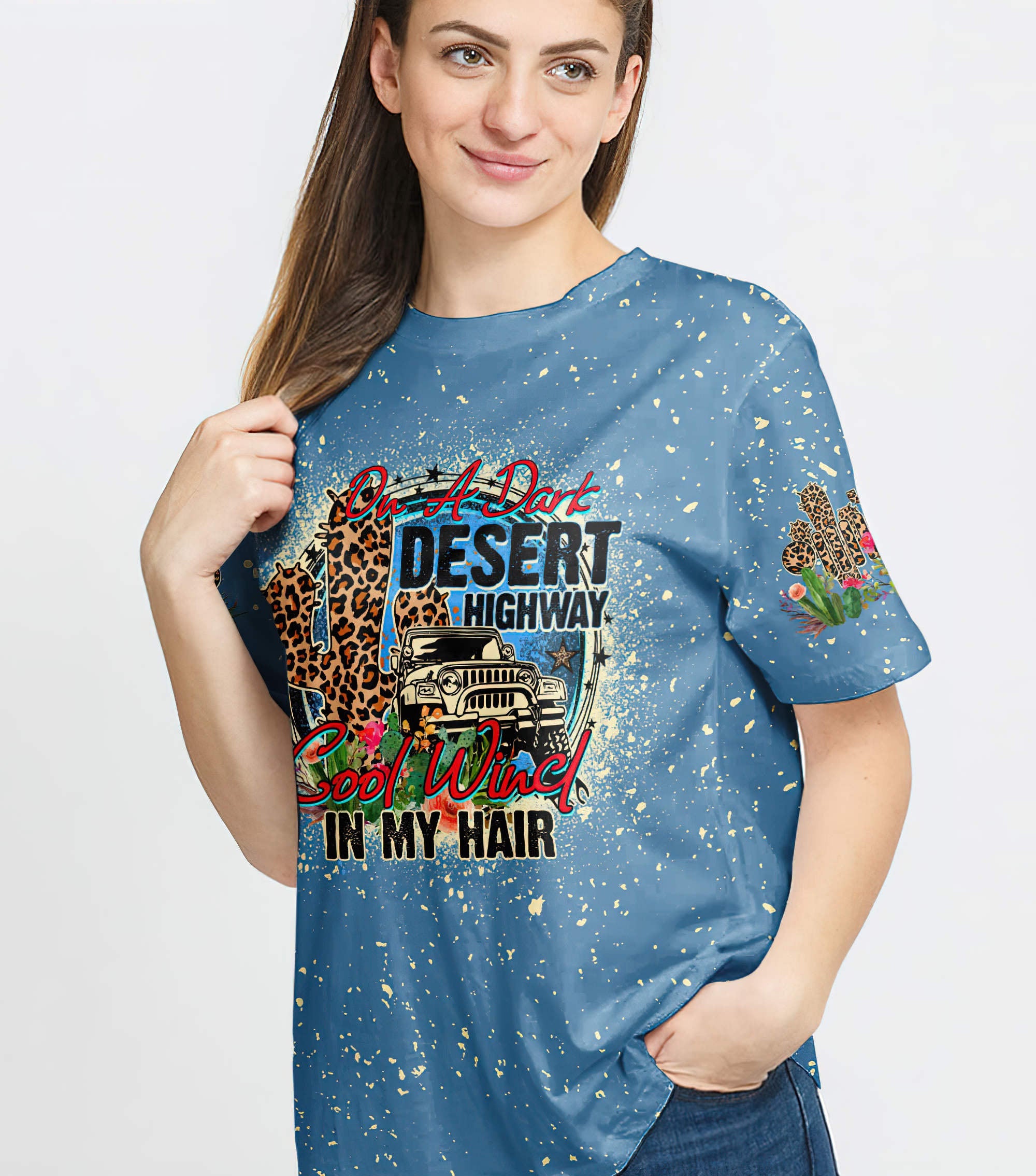 on-a-dark-desert-highway-jeep-bleached-t-shirt