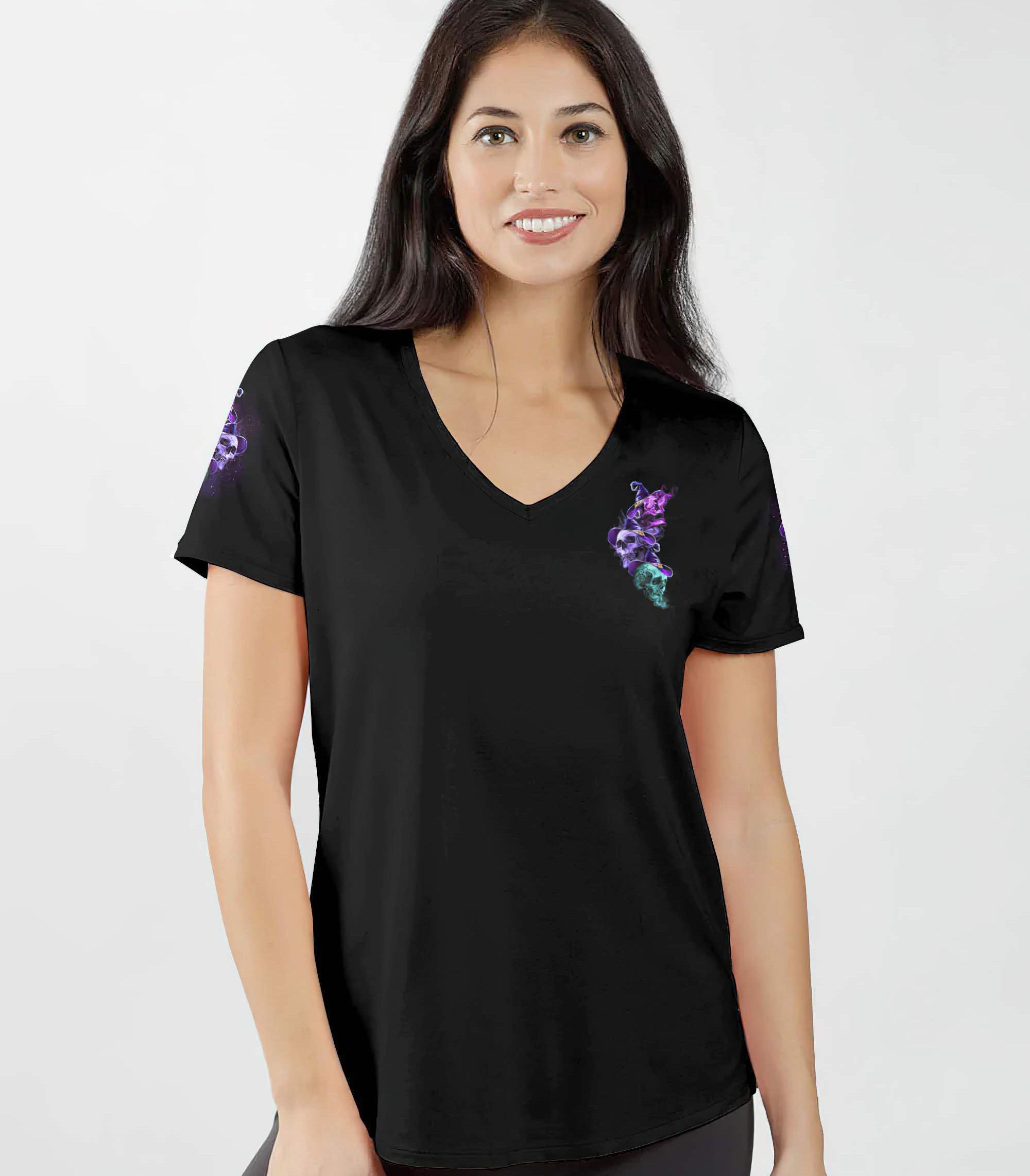 stuck-between-3-skulls-witch-all-over-print-women-v-neck-t-shirt