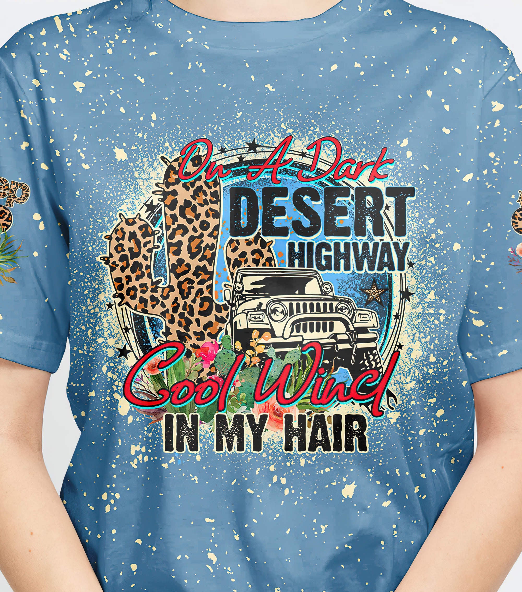 on-a-dark-desert-highway-jeep-bleached-t-shirt