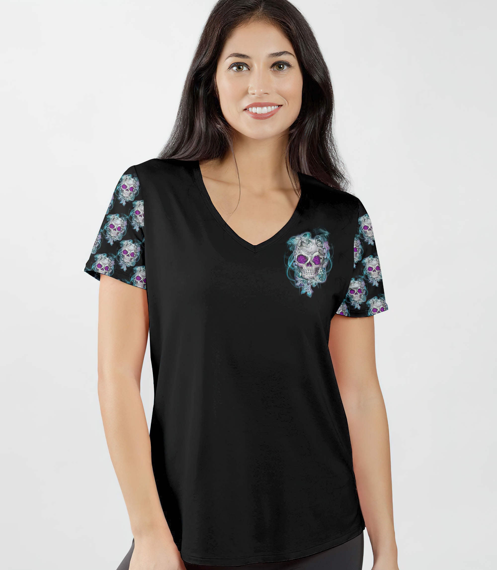 if-i-was-really-a-b-skull-rose-all-over-print-women-v-neck-t-shirt