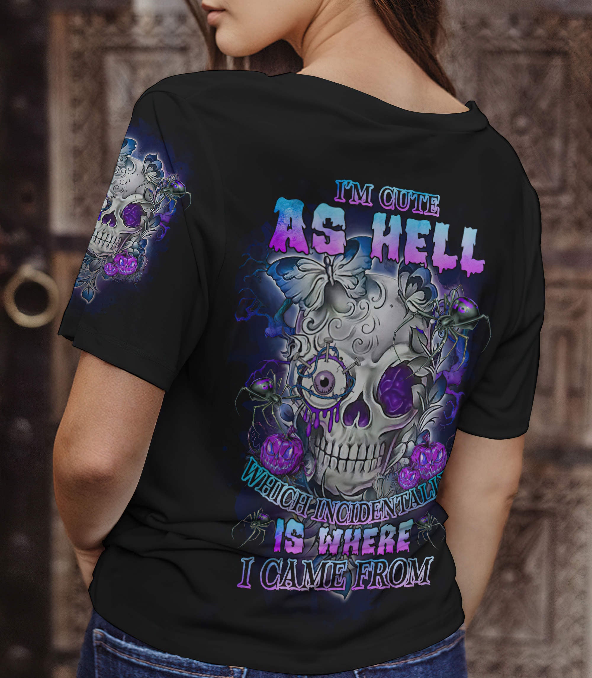 im-cute-as-hell-skull-rose-all-over-print-women-v-neck-t-shirt