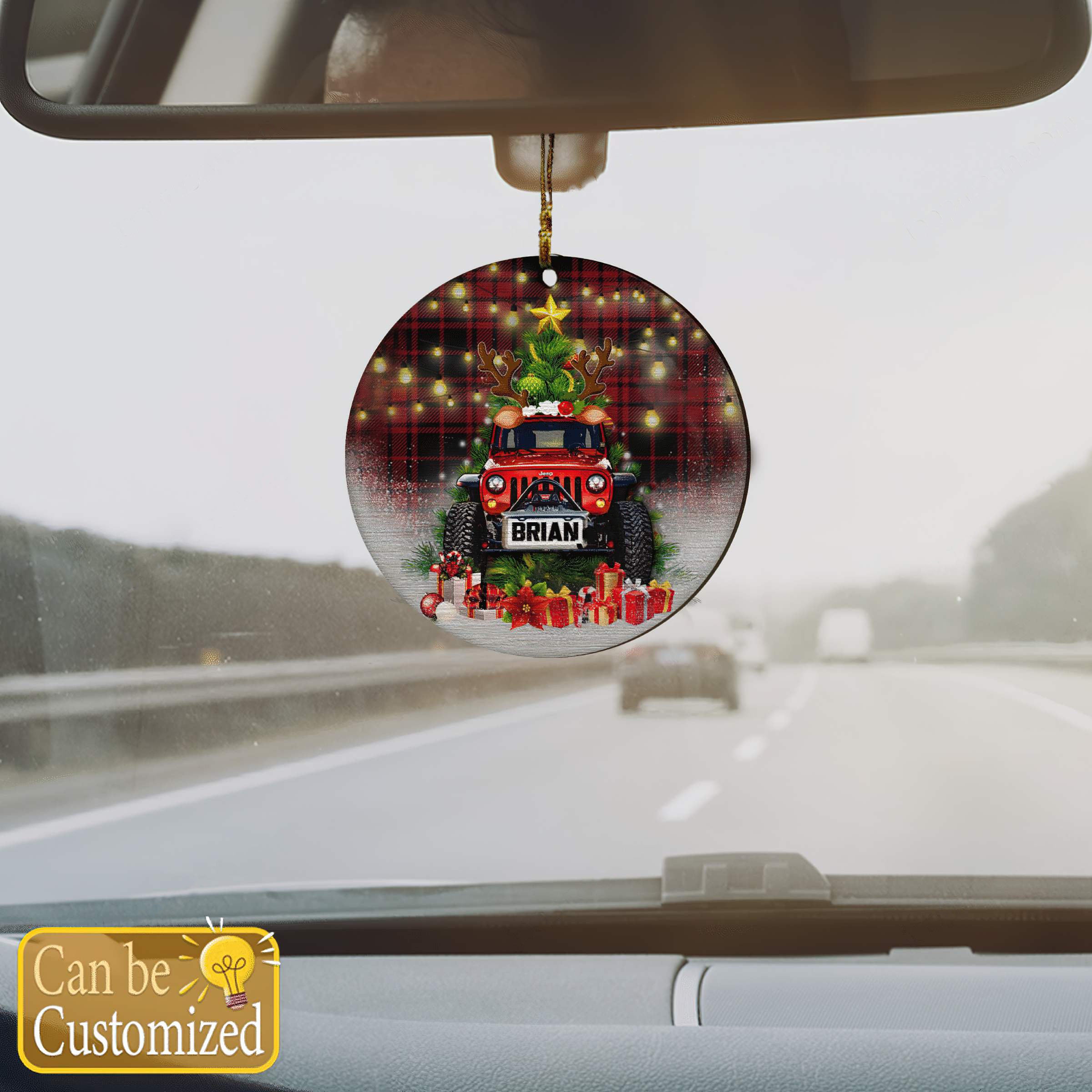 plaid-light-jeep-christmas-ornaments