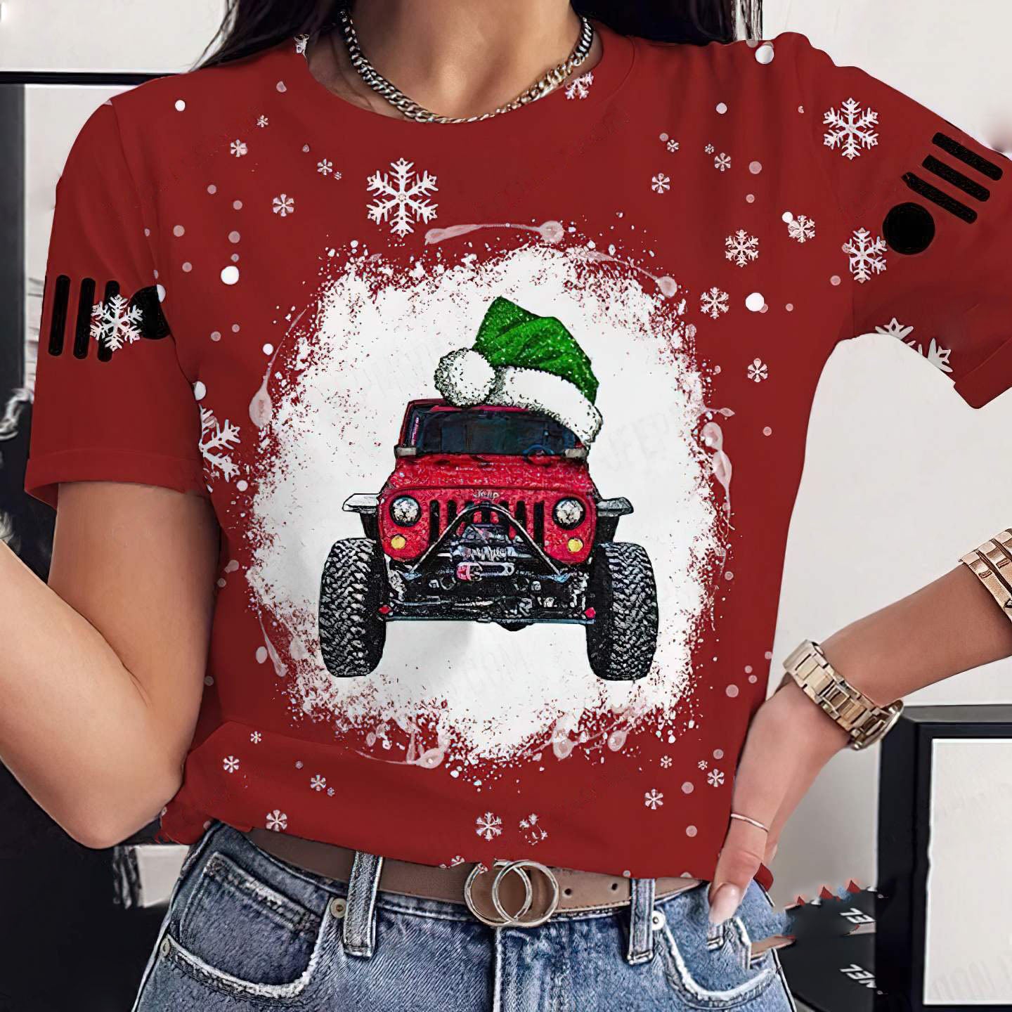 red-jeep-christmas-t-shirt