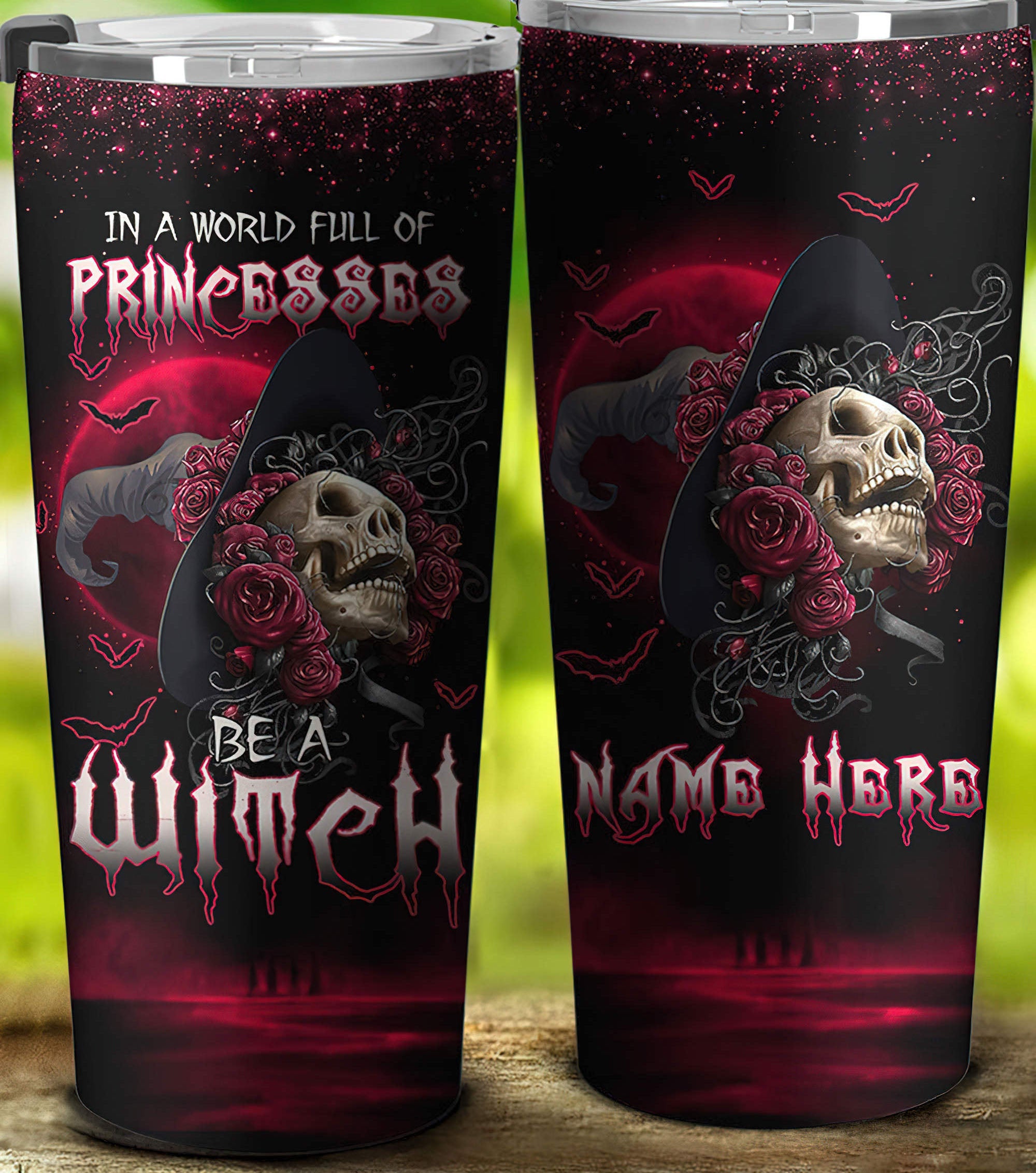 personalized-be-a-witch-rose-skull-tumbler